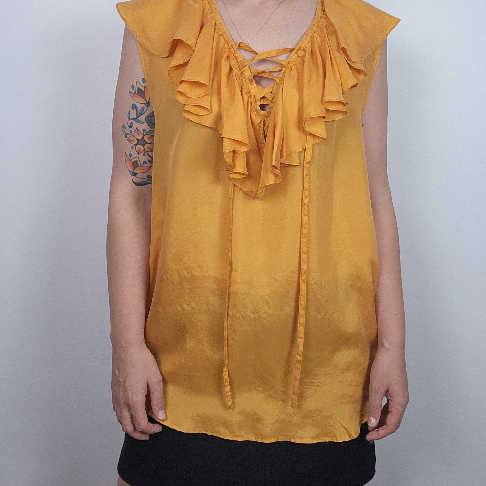 Vintage Orange Silk Ruffle Lace Up Top Soft Surprise Large Size L / US 10 / IT 46 - 4 Thumbnail