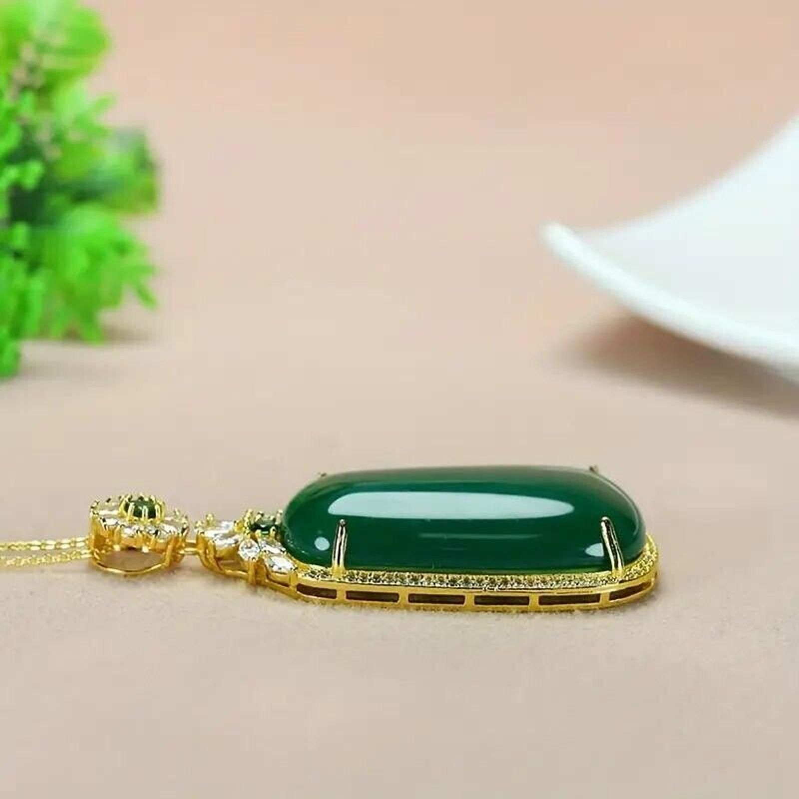 Other Green Faux Jade Pendant Marquis Round Rhinestones •24" Chain Size ONE SIZE - 4 Thumbnail