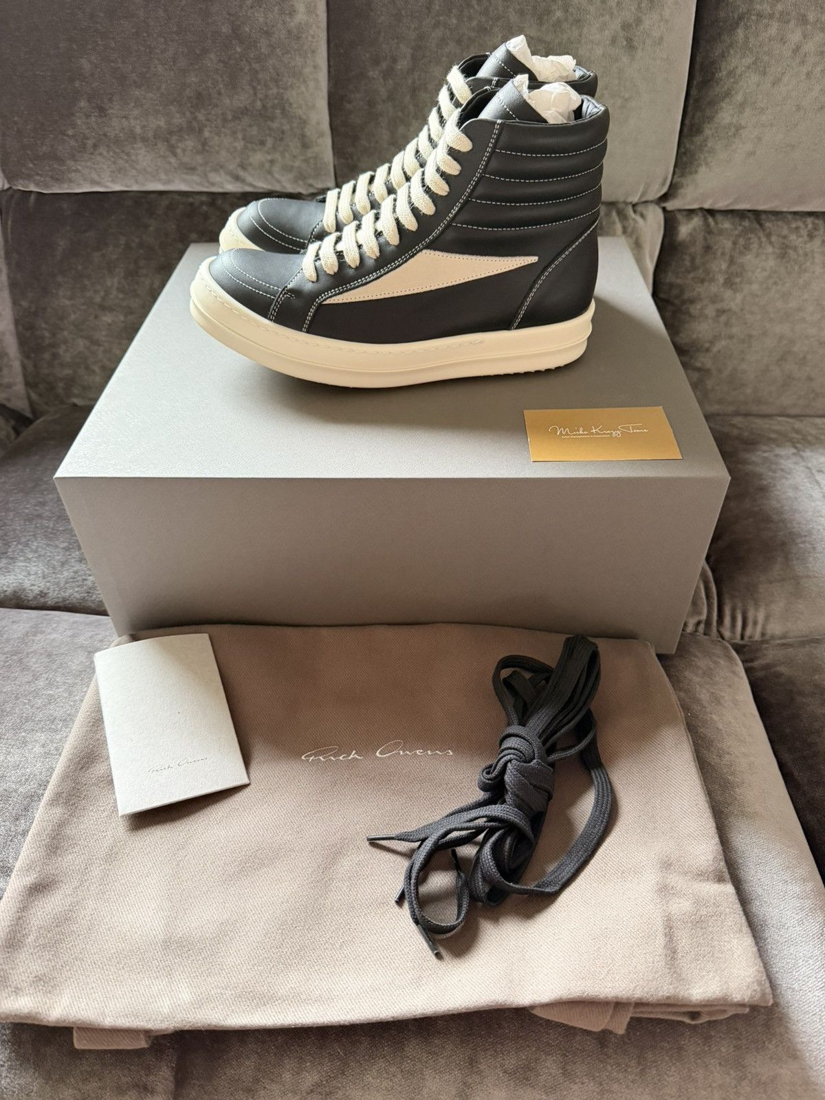Rick Owens BNIB $955 Rick Owens Vintage Leather High Tops Black / Milk Size US 6.5 / EU 39-40 - 1 Thumbnail