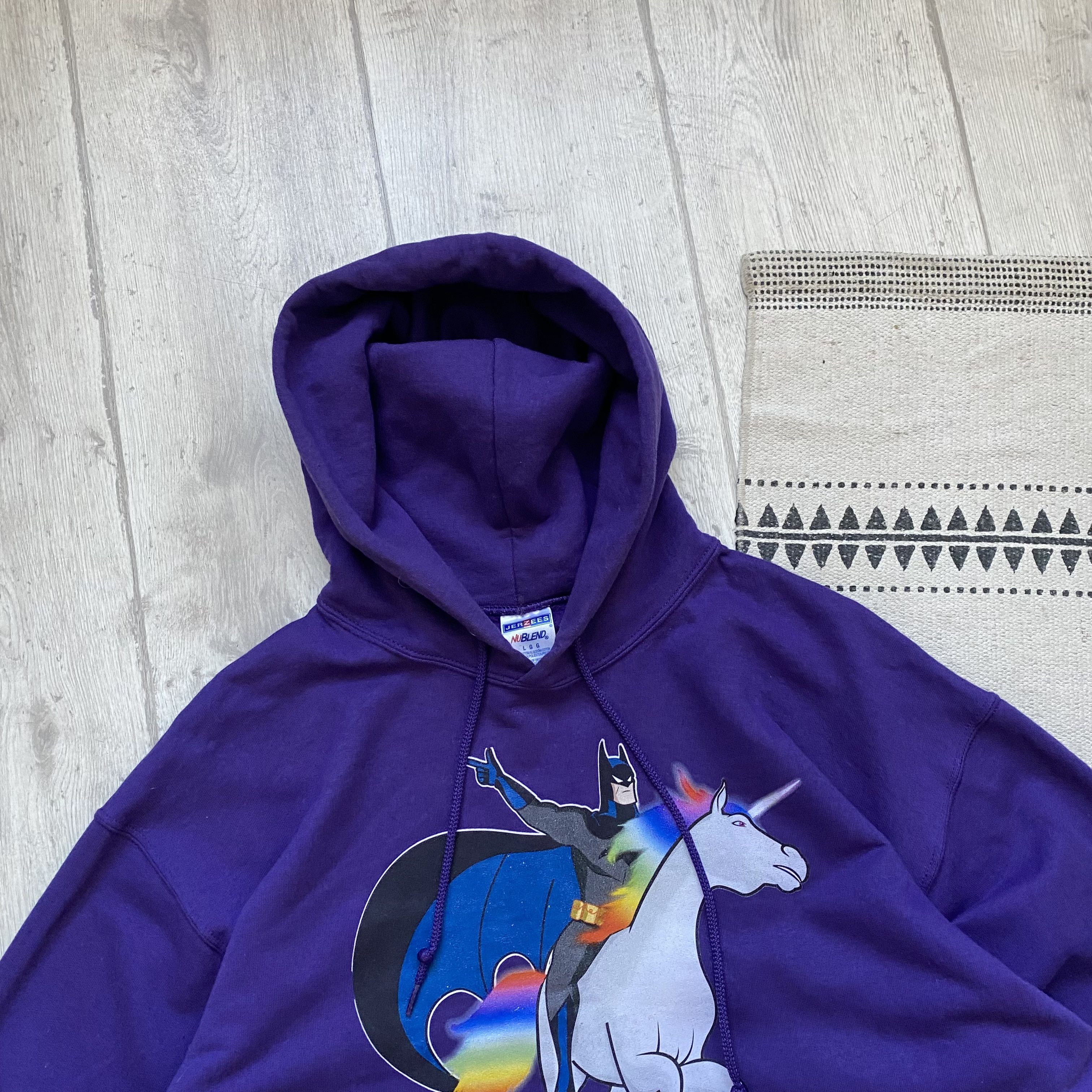 Russell Athletic 💜 Vintage Y2K Unicorn Batman Hoodie purple Skater Surf Vibe Size US L / EU 52-54 / 3 - 2 Thumbnail
