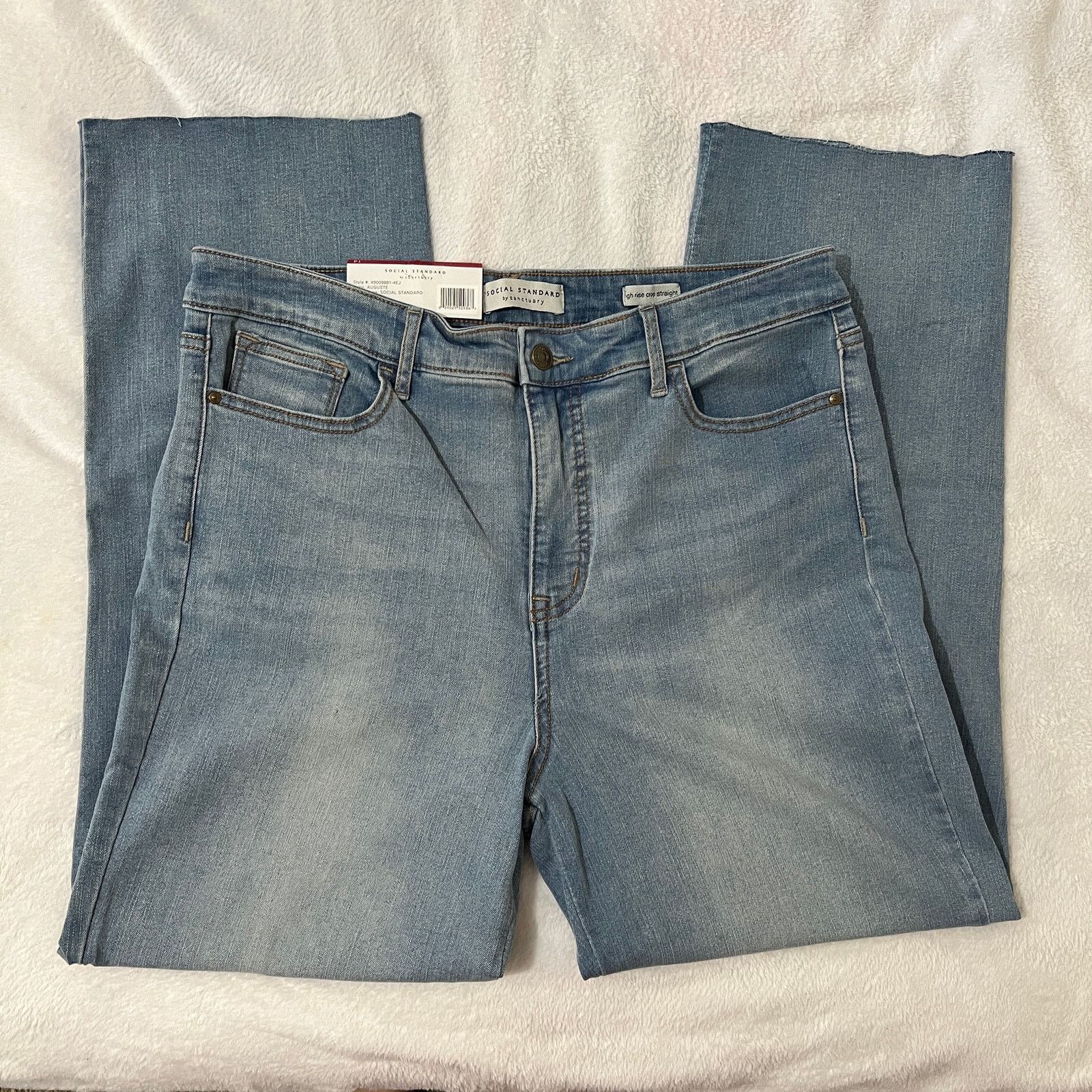 Sanctuary Social Standard High Rise Crop Straight Leg Raw Hem Jeans Size 36" / US 14 / IT 50 - 10 Thumbnail