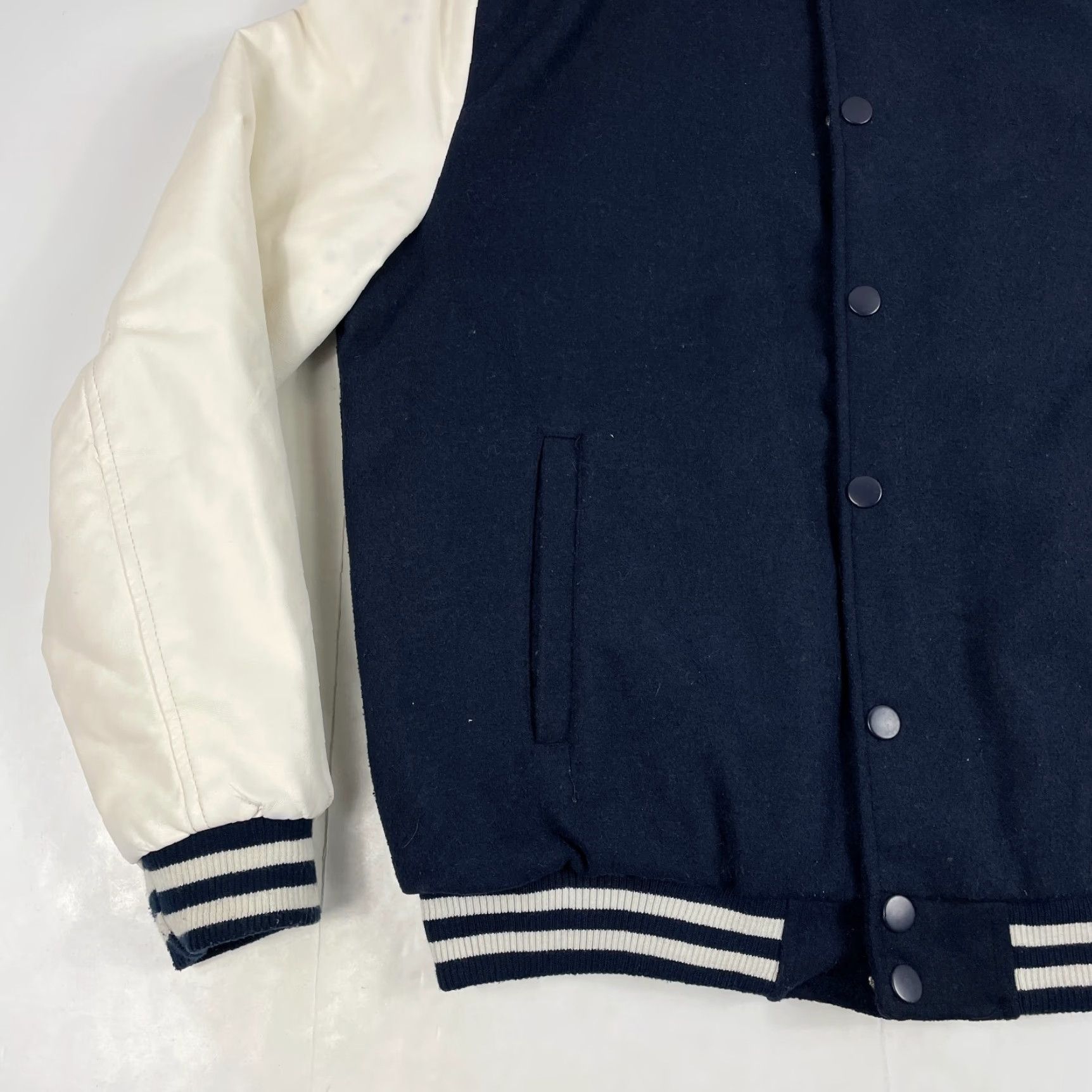 Vintage CJ Black Jacket Mens Medium Blue Bomber Varsity Wool Snap Up Quilted Lining Y2K Size US M / EU 48-50 / 2 - 6 Thumbnail