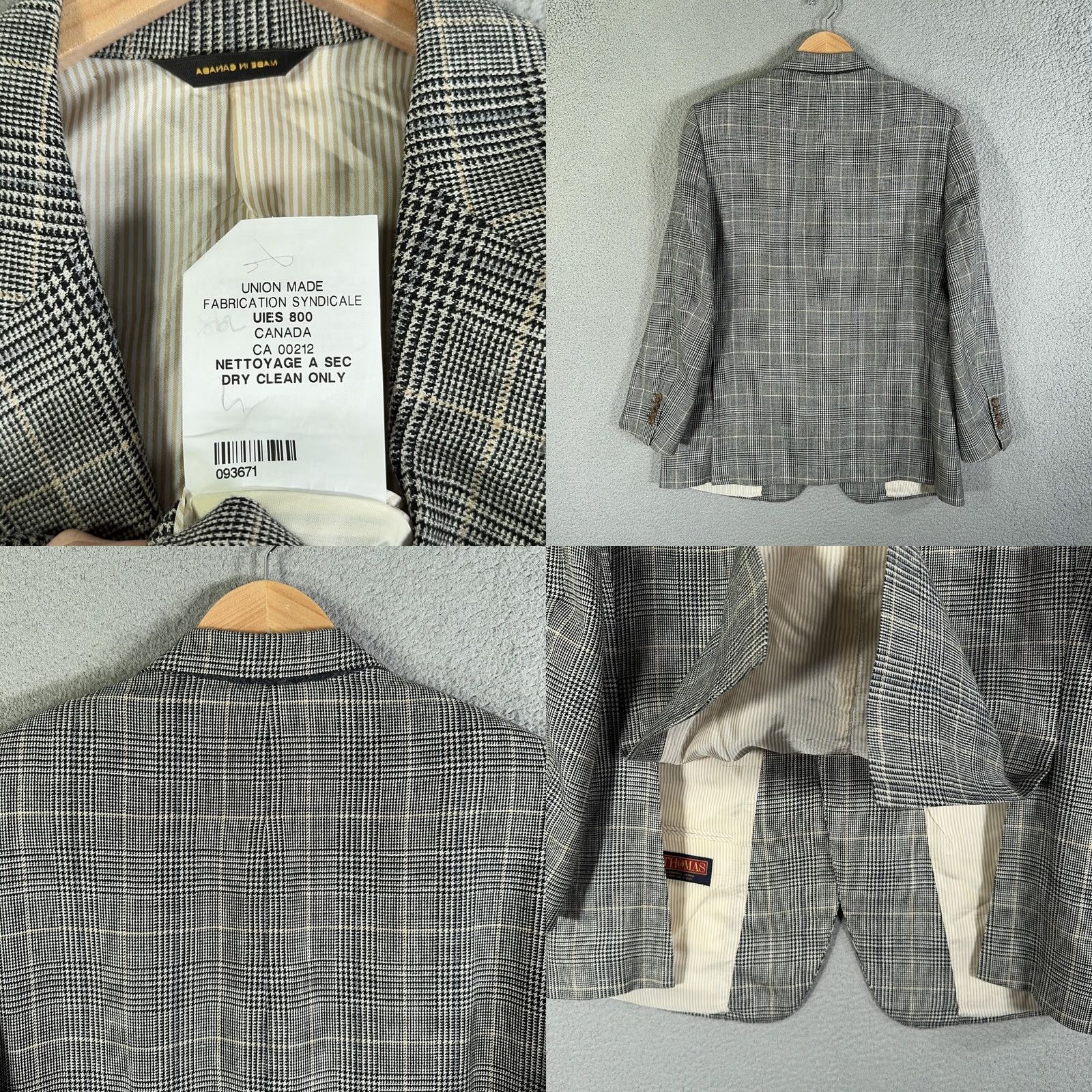 Vintage Hickey Freeman Sport Coat Jacket Gray Glen Plaid 2 Button Custom MTM E THOMAS Italy Wool Silk Linen 43 Regular Mens Jacket Coat Size US XS / EU 42 / 0 - 8 Thumbnail