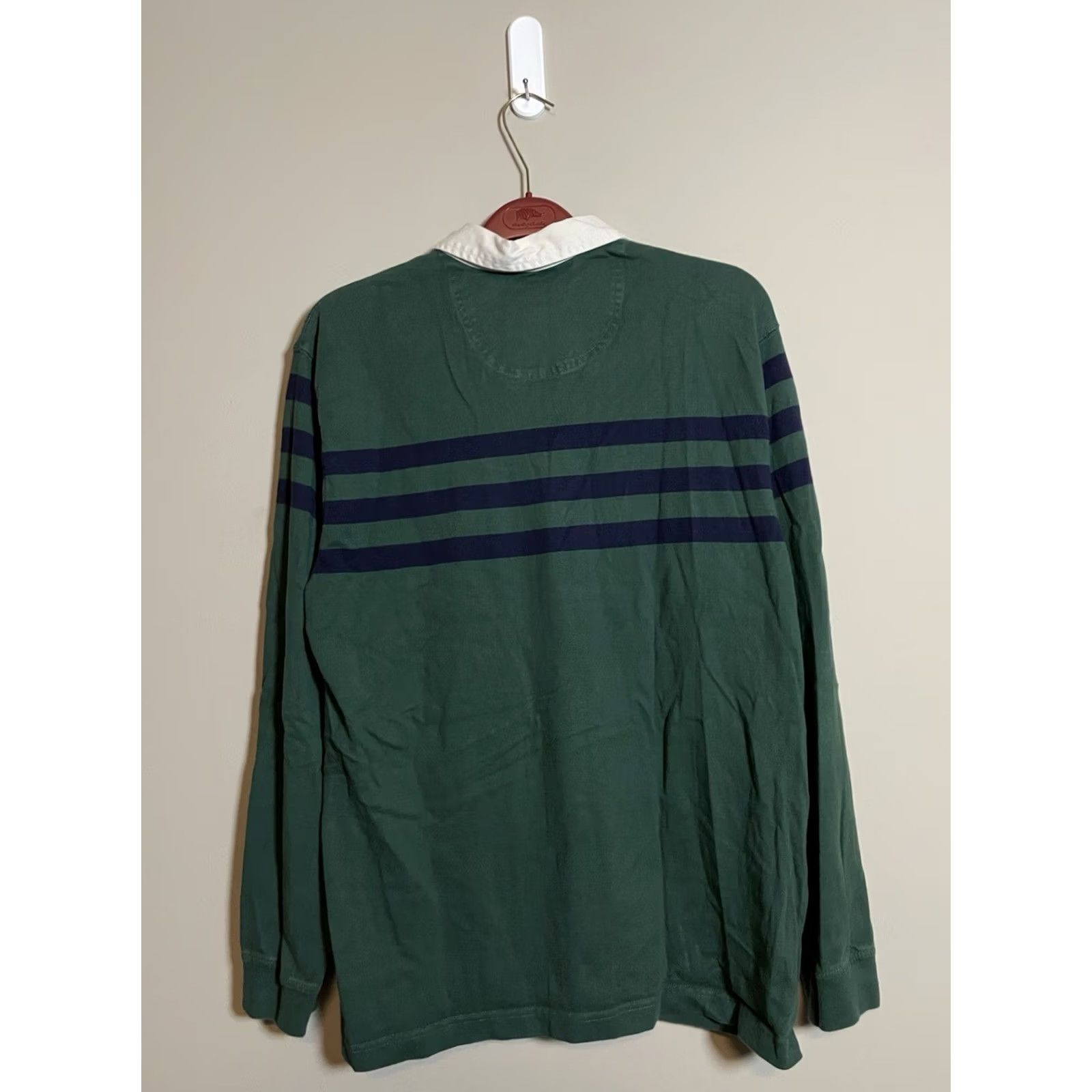 Izod VINTAGE IZOD Varsity Rugby Shirt Green Navy Stripe Striped Cotton Long Sleeve Pullover Collared Polo Size L Unsisex Adults Mens Womens Size US L / EU 52-54 / 3 - 5 Thumbnail
