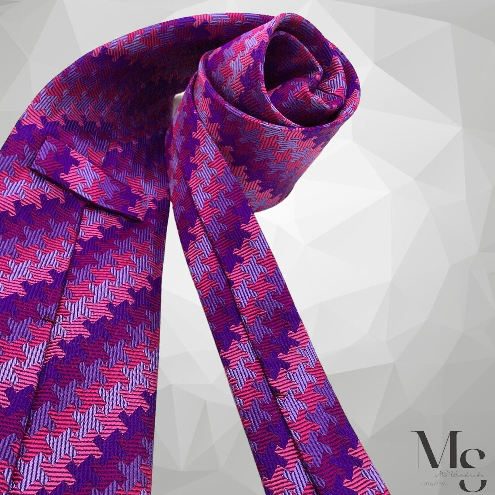 Turnbull & Asser TURNBULL & ASSER Purple Puppytooth Silk Tie Made In England Size ONE SIZE - 6 Thumbnail