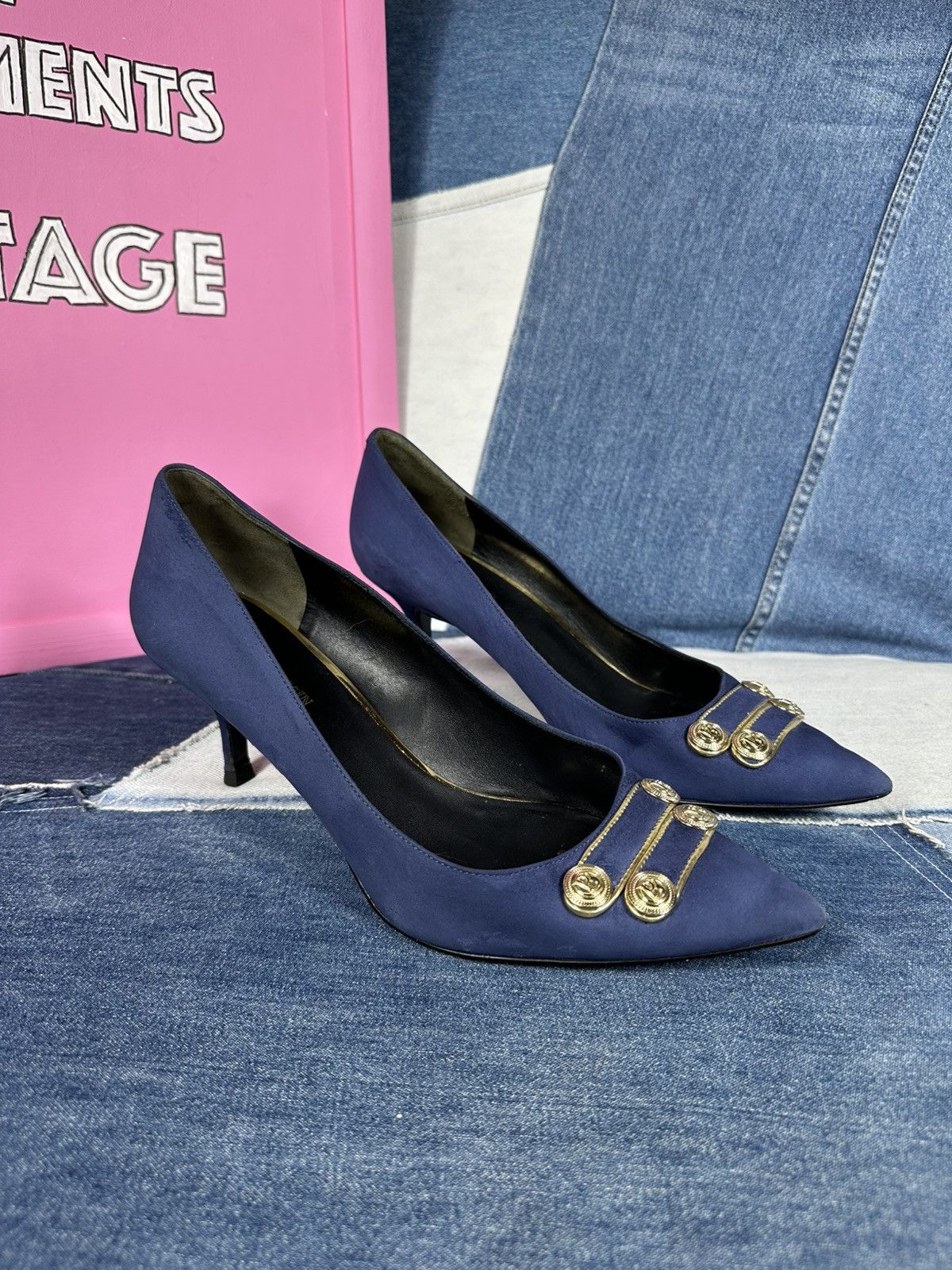 Pierre Balmain Pierre Balmain Heels Suede Blue Shoes Gold Hardware Pins Size US 11 / IT 41 - 2 Thumbnail