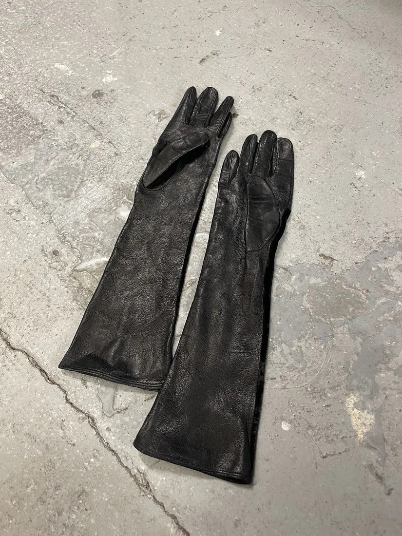 Emporio Armani × Vintage Emporio Armani Black Gloves Cuffs Hybrid Velvet & Leather Size ONE SIZE - 2 Thumbnail