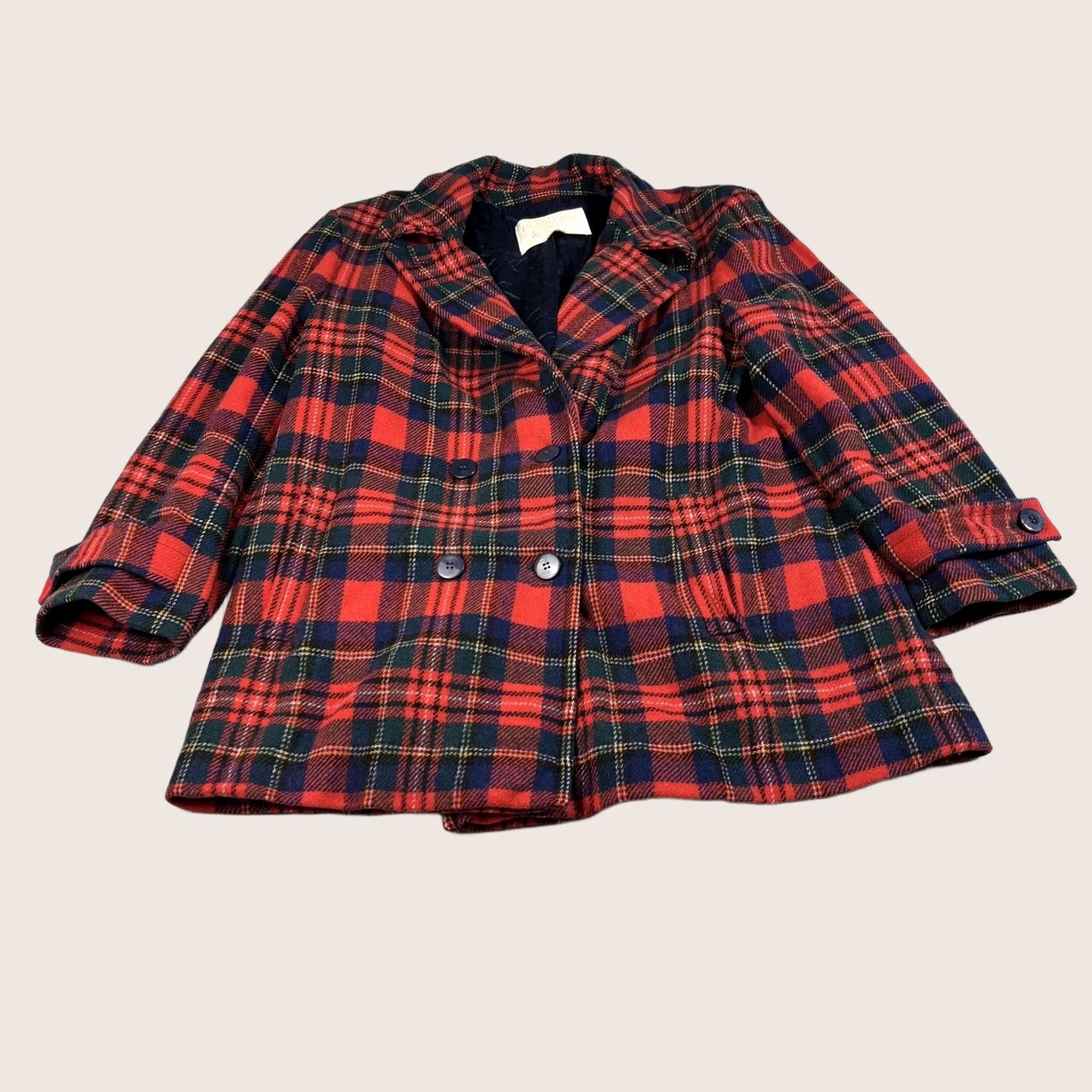Pendleton VINTAGE Pendleton Wool Pea Coat Women 16 Red Plaid Double Breasted Heritage 70s Size XXL / US 16-18 / IT 52-54 - 1 Thumbnail