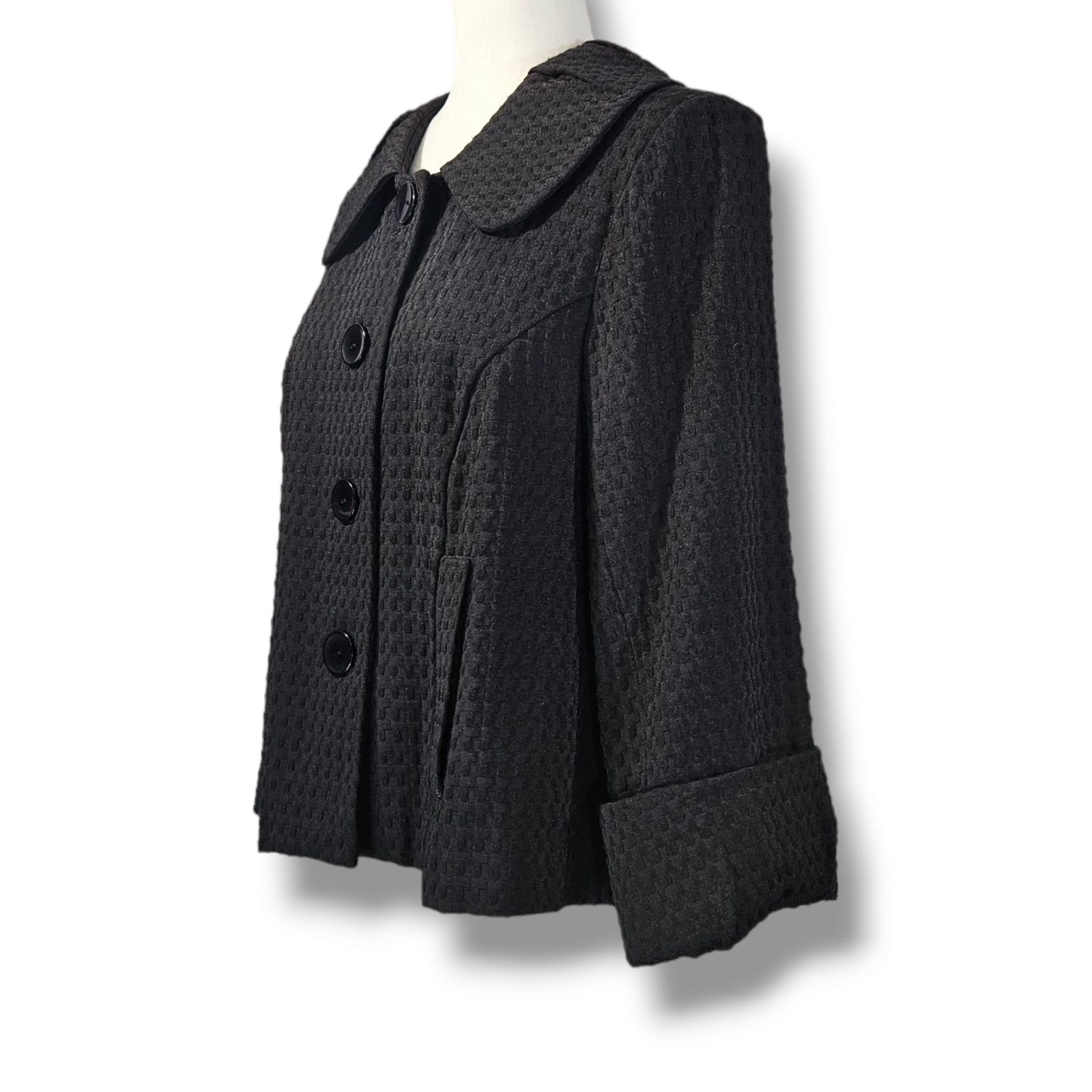 Other Du Jour Black Textured Rounded Flat Collar Jacket Size M Size M / US 6-8 / IT 42-44 - 1 Thumbnail