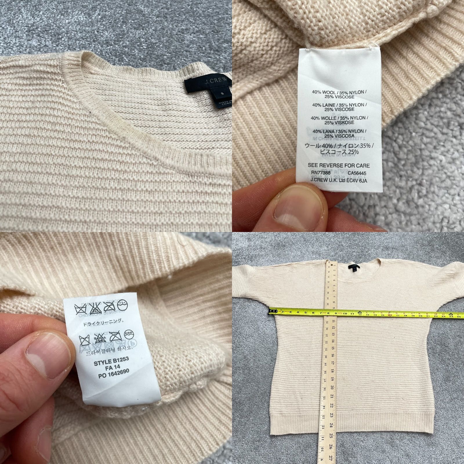 J.Crew VINTAGE J. Crew Wool Blend Pullover Sweater Womens Small Beige Rib Stitch Dolman Sleeve Size S / US 4 / IT 40 - 8 Thumbnail