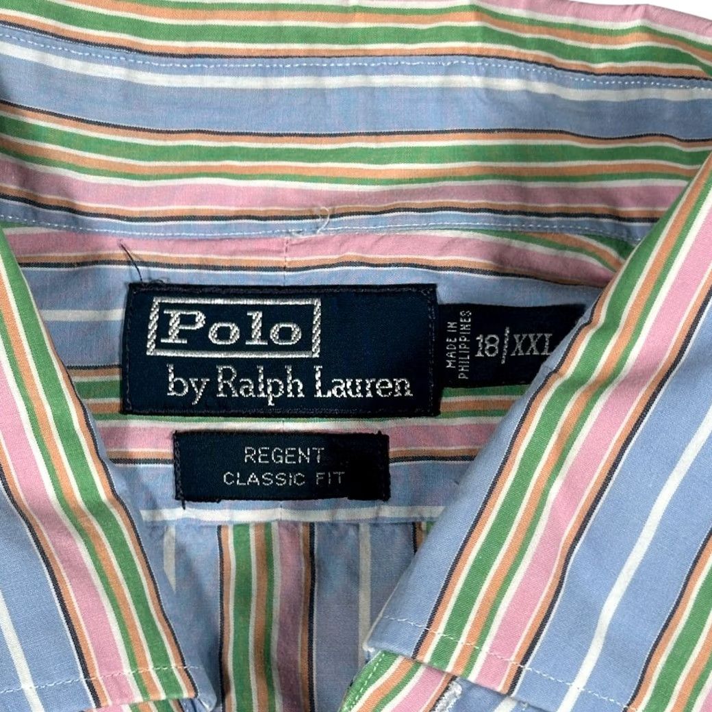 Polo Ralph Lauren VINTAGE Polo Ralph Lauren Shirt Adult 2XL Blue Pastel Rainbow Striped 90s Polo by Ralph Lauren Shirt Mens 2XL Blue Pastel Rainbow Striped 90s Size US XXL / EU 58 / 5 - 4 Thumbnail