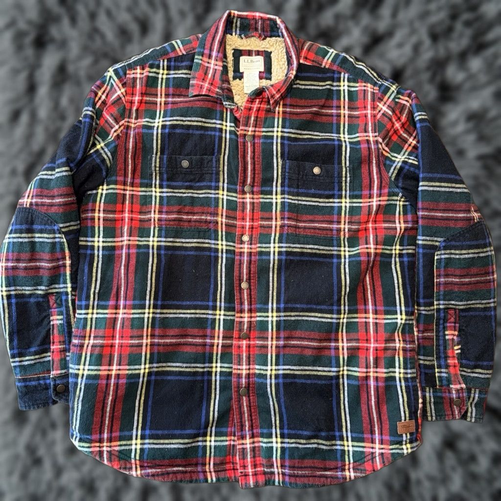 Vintage VINTAGE LL Bean Flannel Shirt Jacket Mens Large Sherpa Lined Scotch Tartan Plaid Farm Size US L / EU 52-54 / 3 - 1 Thumbnail
