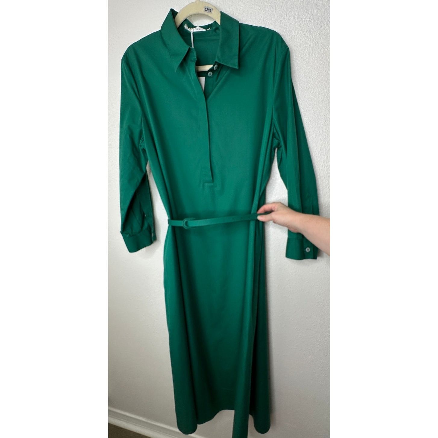 The Row NWT The Row Green Long Sleeve 3/4 Button Belted Shirtdress L Size L / US 10 / IT 46 - 1 Thumbnail