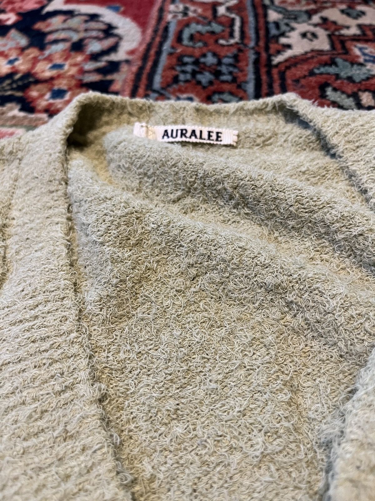 Auralee Auralee Shaggy Knit Cardigan Light Green Sz 4 | Grailed