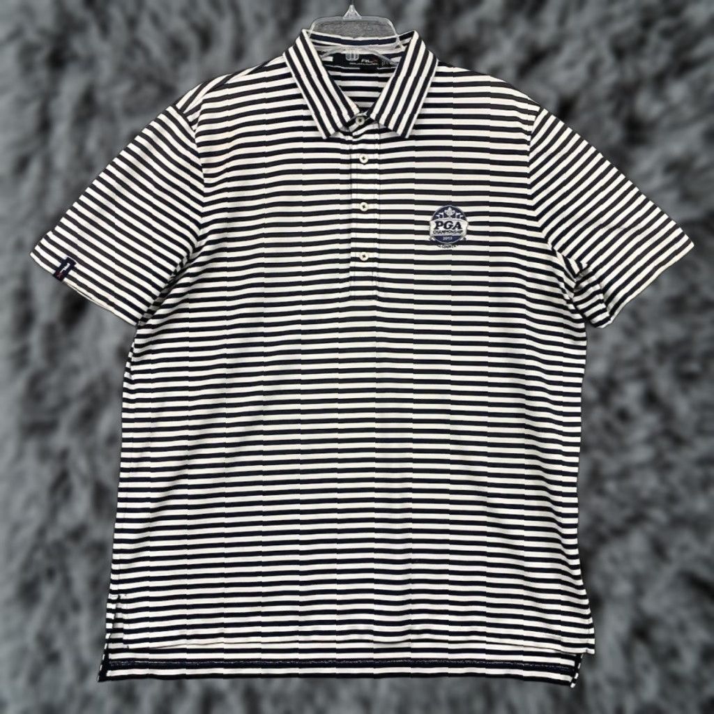 RLX Ralph Lauren RLX Ralph Lauren Polo Shirt Large Mens Blue Stripe Stretch Golf 2013 PGA Size US L / EU 52-54 / 3 - 1 Thumbnail