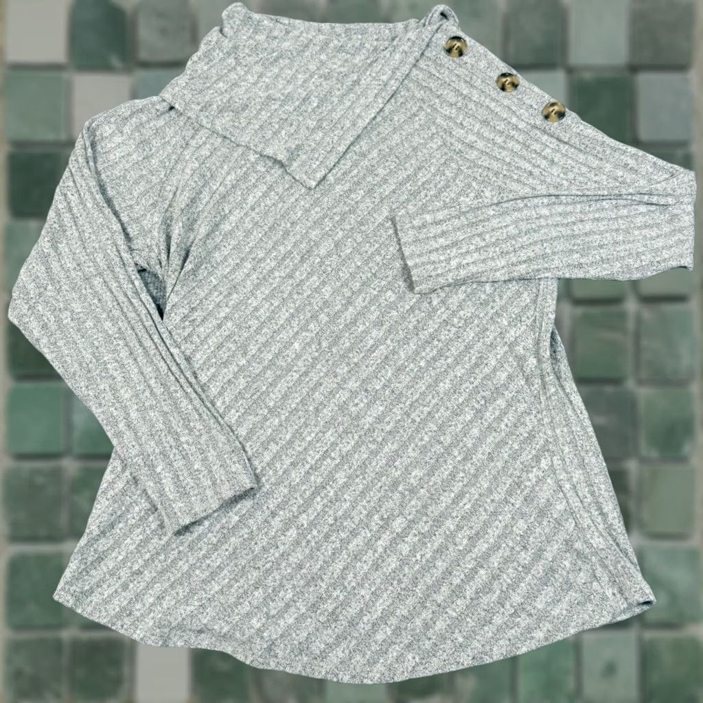 Vintage Retrology Sweater Women M Lightweight Ribbed Button Detail Asymmetrical Neck Casual Size M / US 6-8 / IT 42-44 - 1 Thumbnail