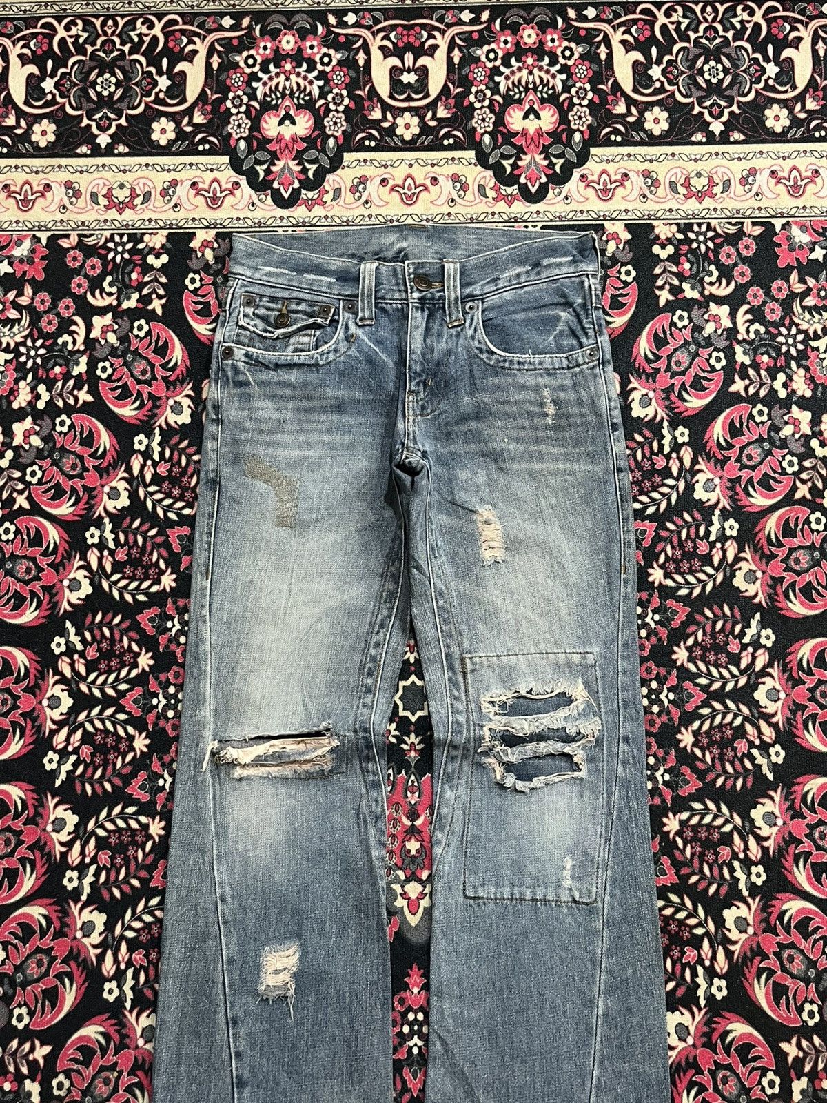 Tornado Mart Vintage Japanese Brand Blue Washed Distressed Flare Jeans Size US 28 / EU 44 - 3 Thumbnail