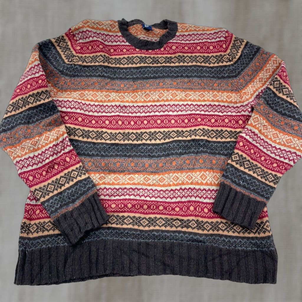 Gap Gap Sweater Men Large Red Fair Isle Knit Pullover Lightweight Wool Chunky-Knit Size US L / EU 52-54 / 3 - 1 Thumbnail