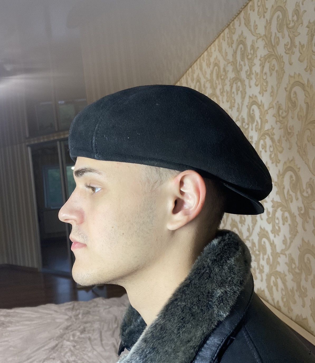 If Six Was Nine Black fur archive Suede Flat Newsboy Baker Boy Cabbie Cap Size ONE SIZE - 4 Thumbnail