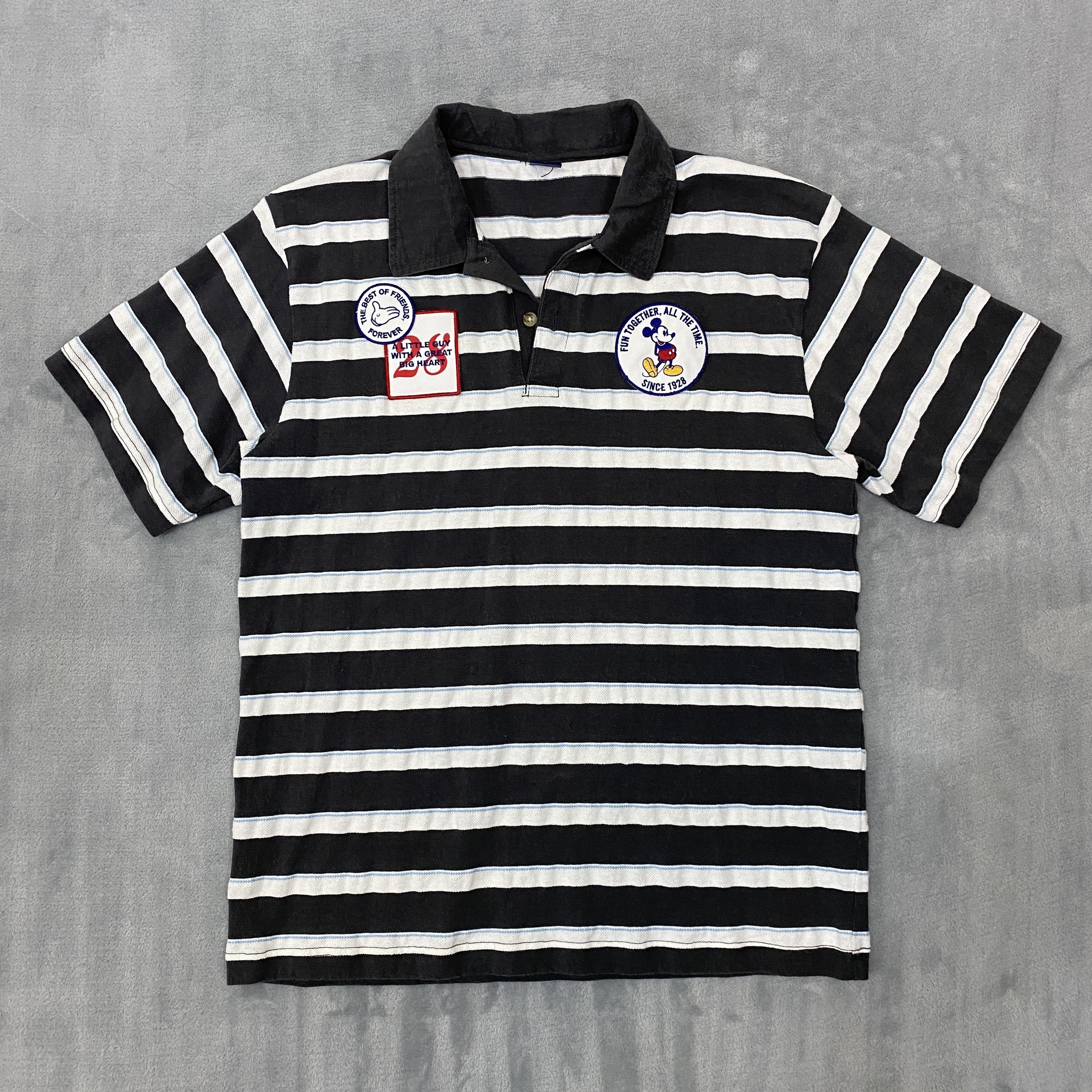 Disney × Vintage MICKEY MOUSE Since 1928 Polo Large Striped Short Sleeve Size US L / EU 52-54 / 3 - 1 Thumbnail