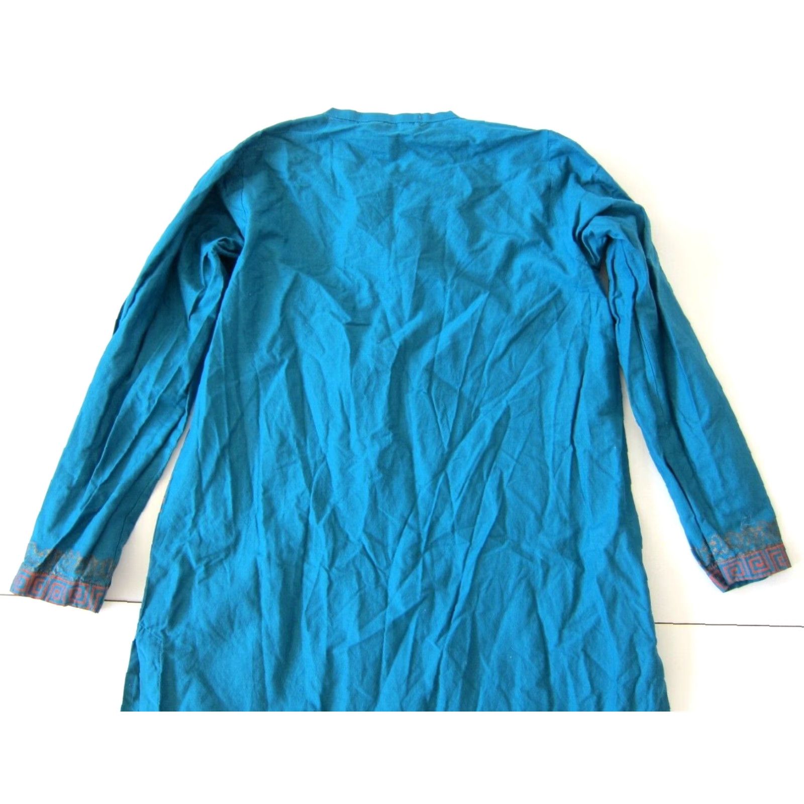 Vintage VINTAGE G-Woman Kurta Dress S/10 100% Cotton Turquoise Green Orange Floral Long Sleeve DressS/10 Size S / US 4 / IT 40 - 6 Thumbnail
