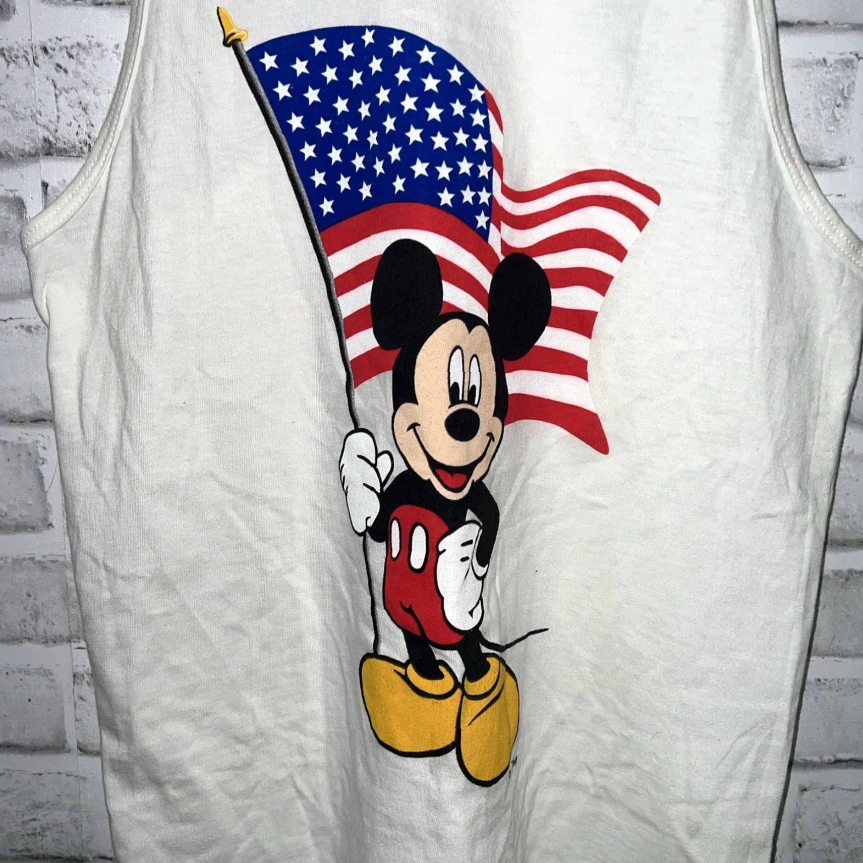 Disney VINTAGE Disney Micky Inc White Muscle Shirt Mens Small White Mickey Mouse Shirt Men Small Mens Shirt Size US S / EU 44-46 / 1 - 2 Thumbnail