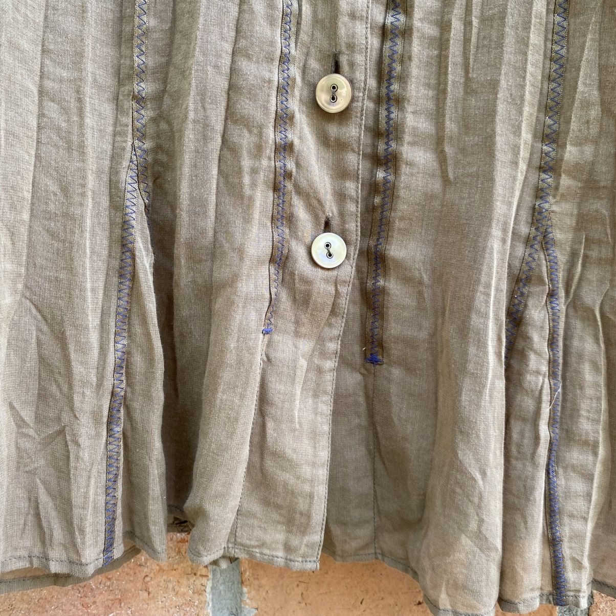 Japanese Brand Hiroko BIS Camel Beige Crinkle Button-Up Blouse Size L / US 10 / IT 46 - 6 Thumbnail