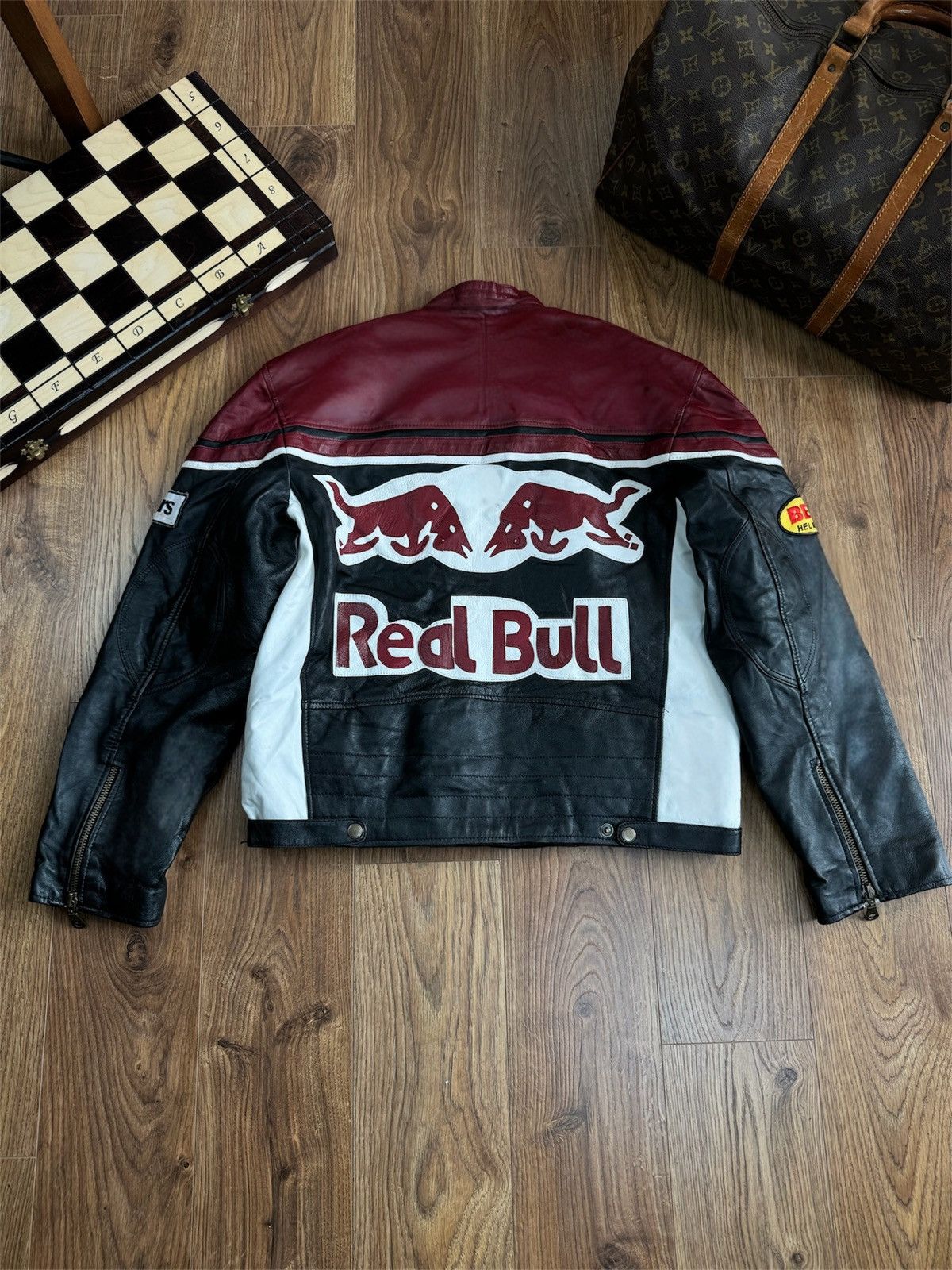 Red Bull Vintage leather jacket Red Bell original retro casual item Size US L / EU 52-54 / 3 - 2 Thumbnail