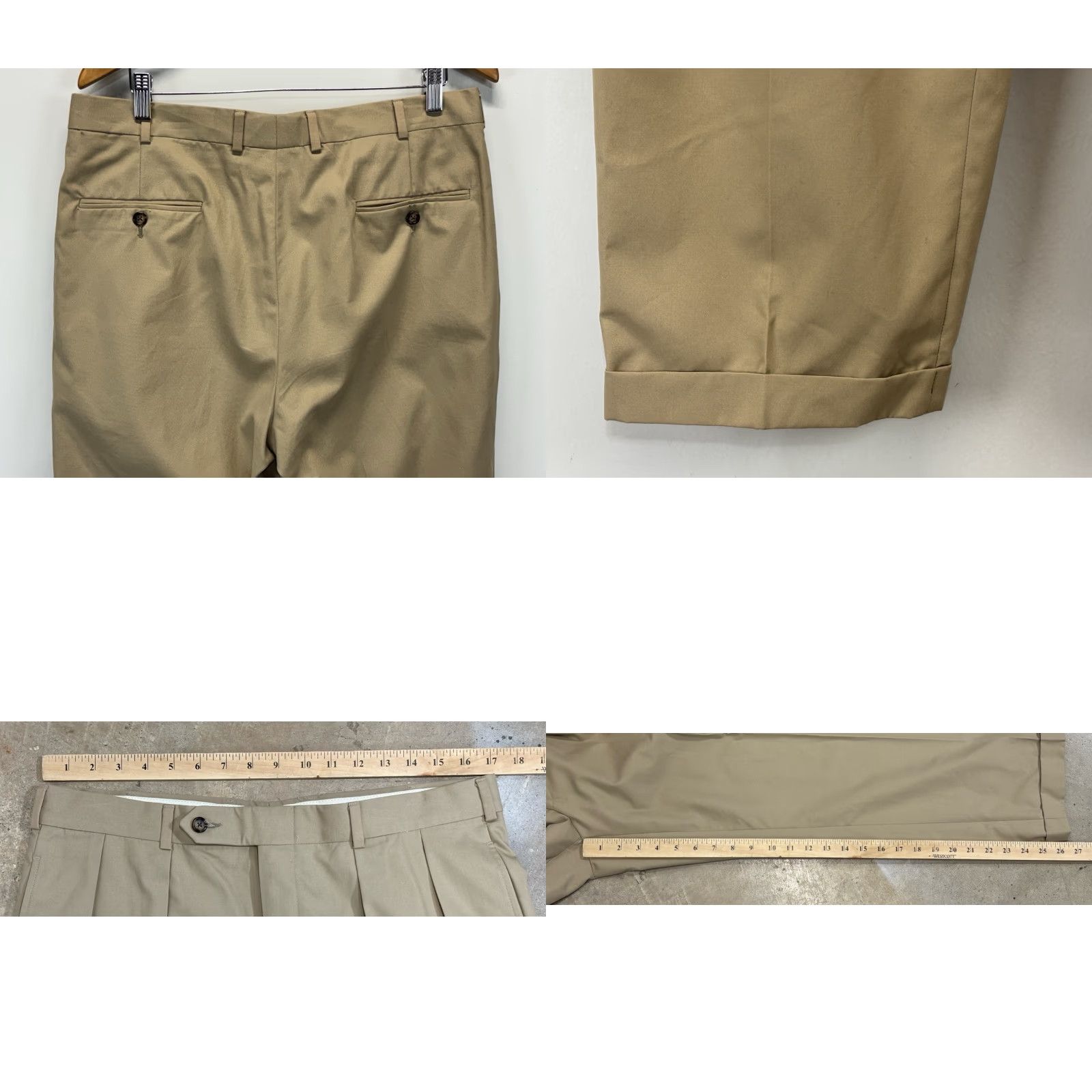Vintage Harold Powell 2 Piece Suit Sz 43R Jacket 34x27 Pants Men’s Tan Career Wedding Mens Size 46R - 9 Thumbnail