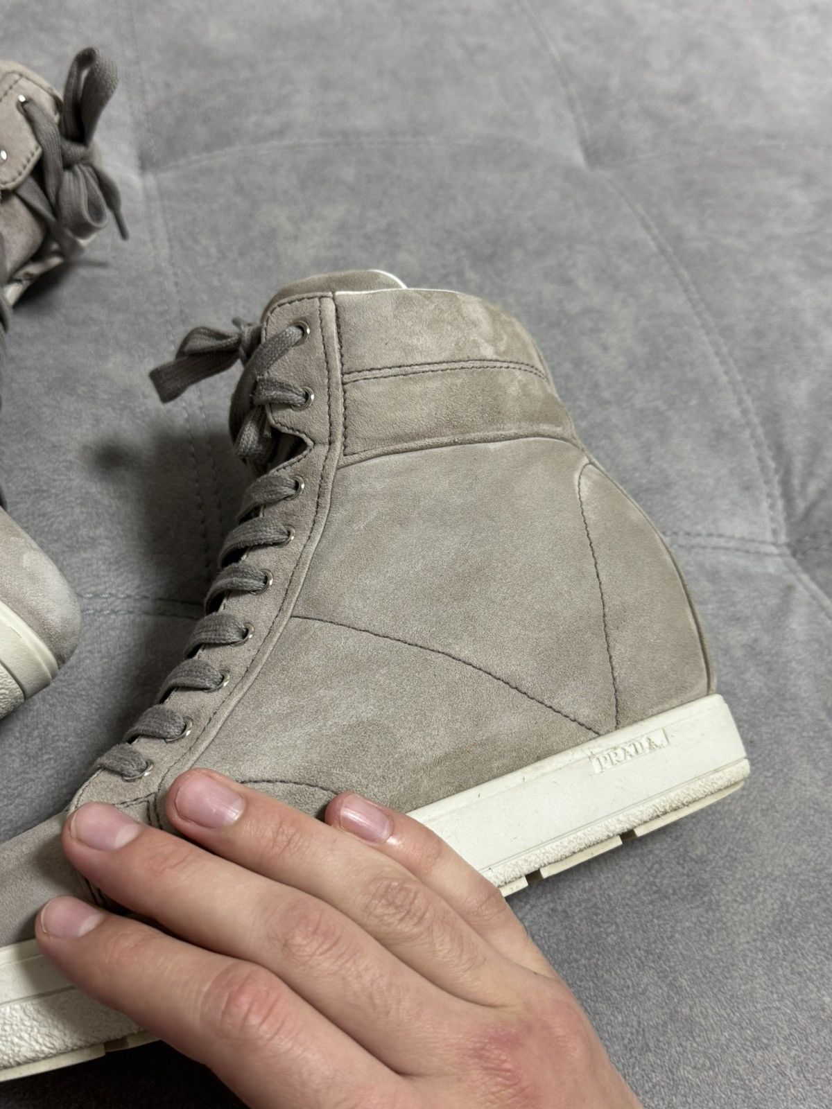 Prada Prada Women's Suede High Top Wedge Half Ankle Boots Z4112 Size US 7.5 / IT 37.5 - 5 Thumbnail