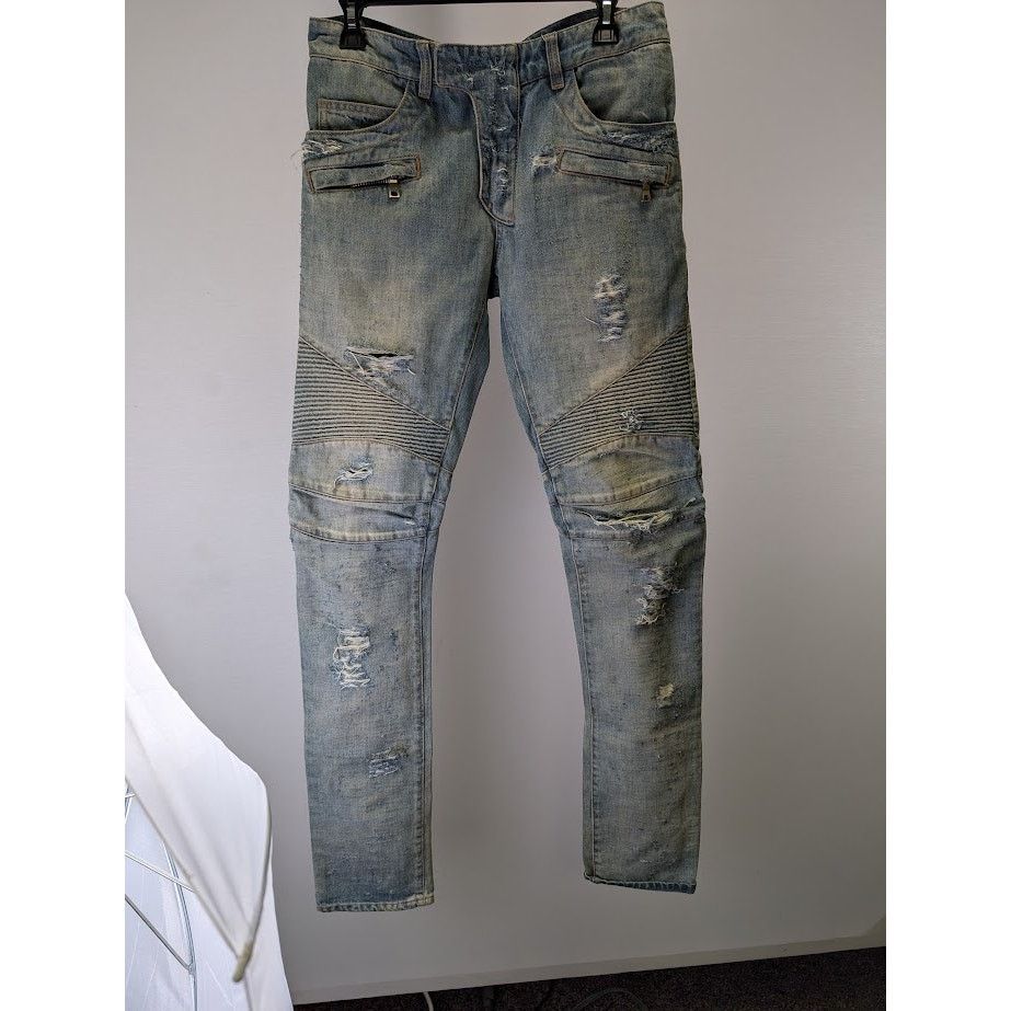 Balmain o1rbi21 Biker Jeans in Blue Size US 30 / EU 46 - 1 Thumbnail