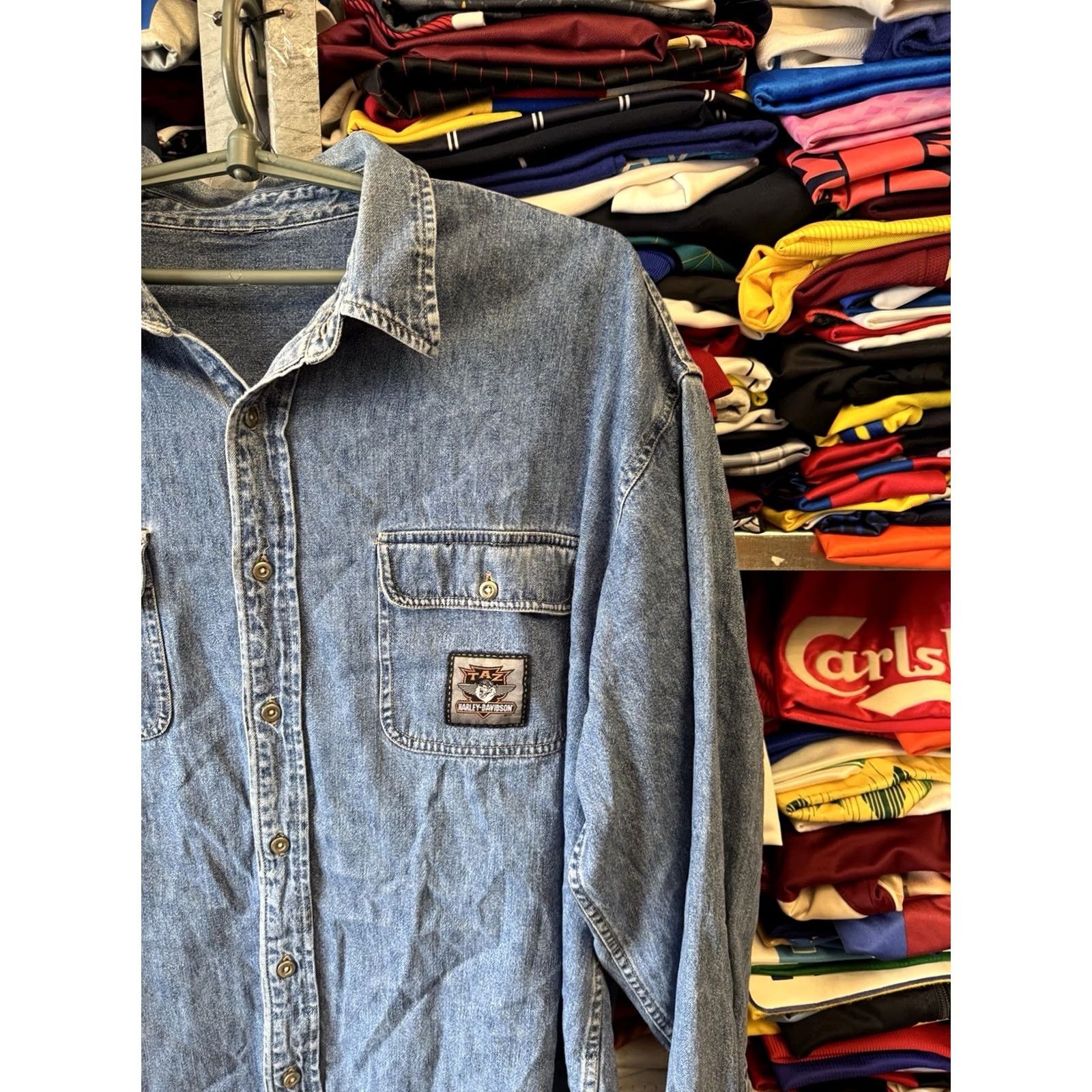 Harley Davidson Harley-Davidson Shirt Denim Long Sleeve XL Blue TAZ AN AMERICAN LEGEND Looney Tunes Warner Bros Mens Size US XL / EU 56 / 4 - 5 Thumbnail