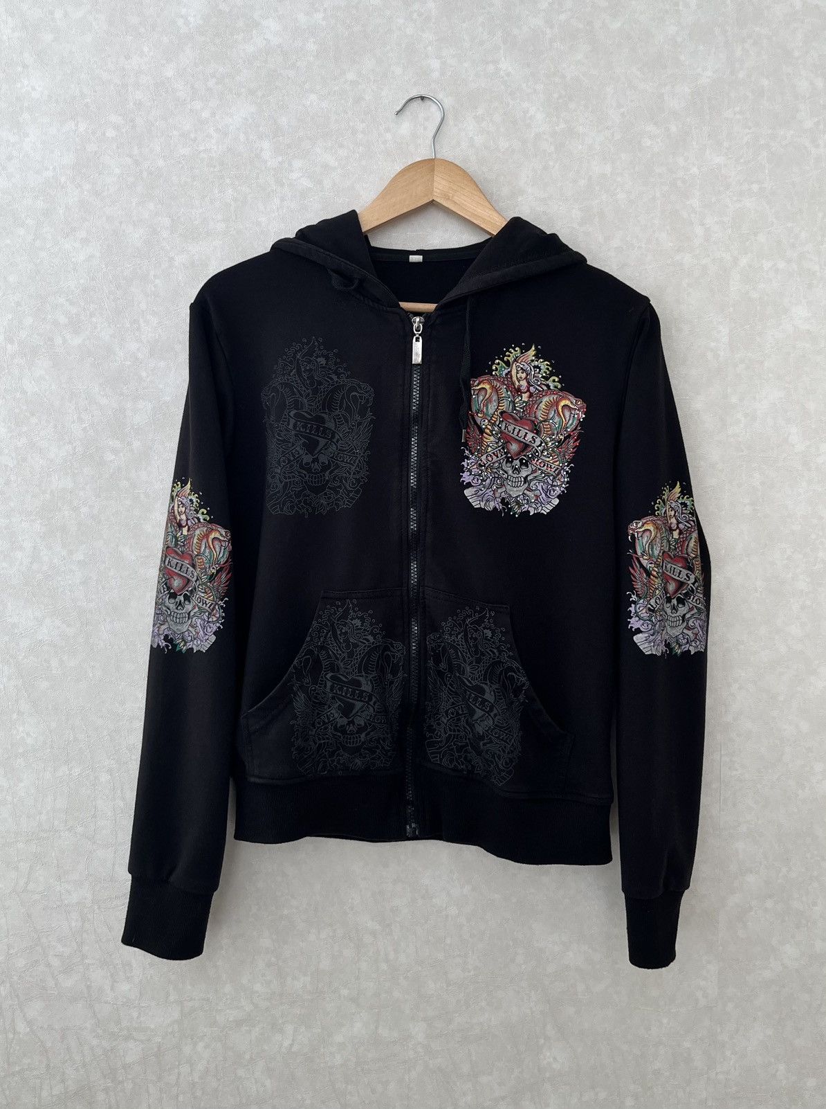 Japanese Brand Ed Hardy Style Y2K Zip Hoodie Size US S / EU 44-46 / 1 - 1 Thumbnail