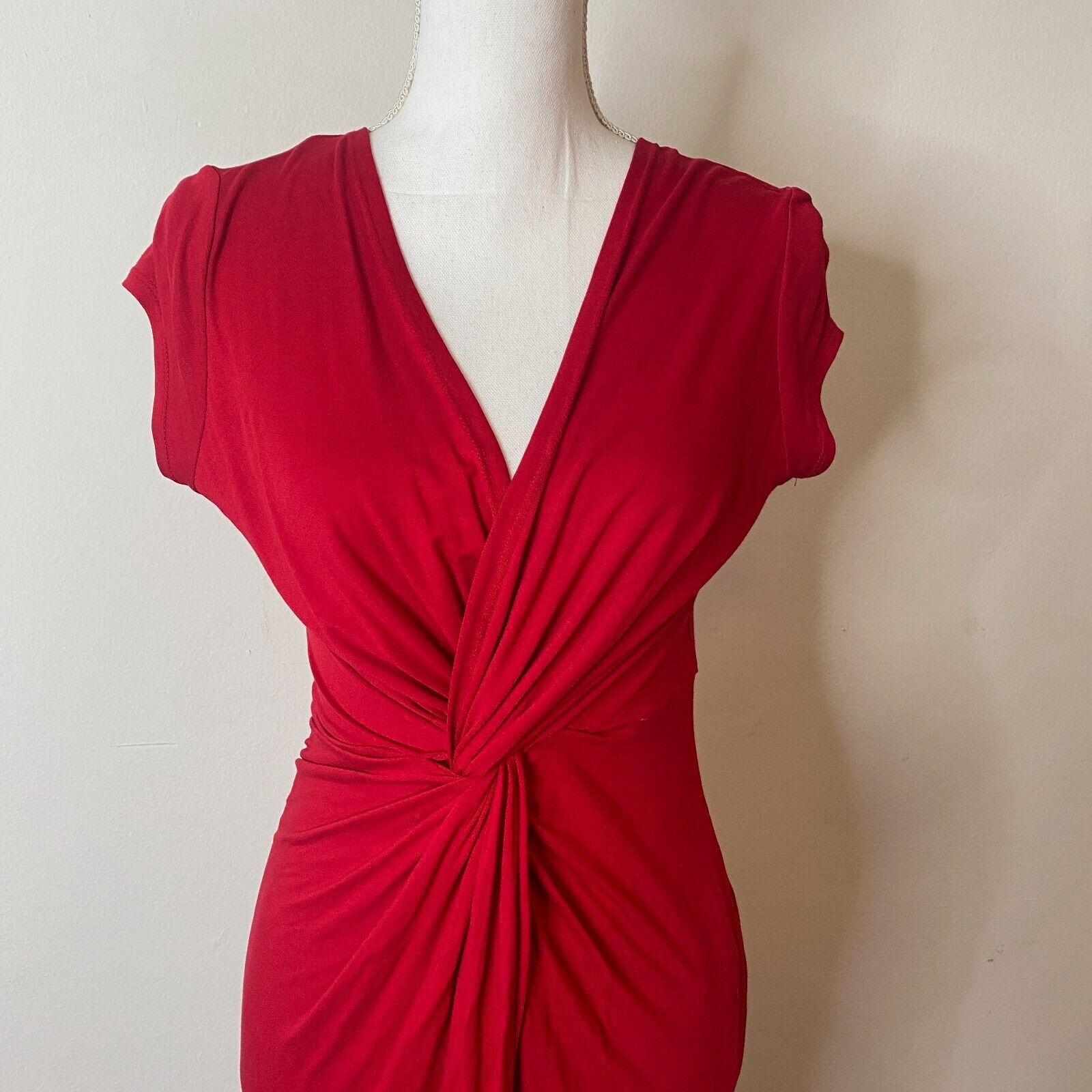 Other Sabora Red Deep-V Twist Front Cap Sleeve Bodycon Maxi Dress Size M / US 6-8 / IT 42-44 - 2 Thumbnail