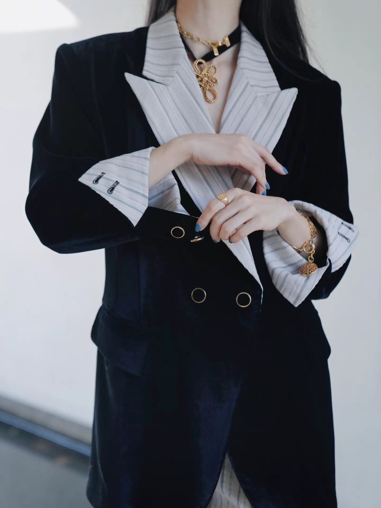 Other Vieuxnew JK Retro Oversize Velvet Blazer Colorblock Size M / US 6-8 / IT 42-44 - 3 Thumbnail
