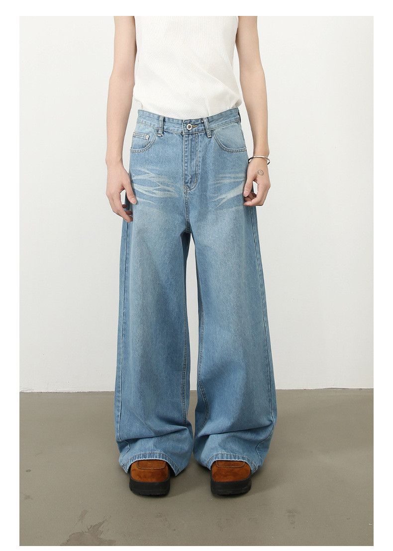 Japanese Brand American washed men's loose straigh whiskered blue jeans Size US 32 / EU 48 - 1 Thumbnail