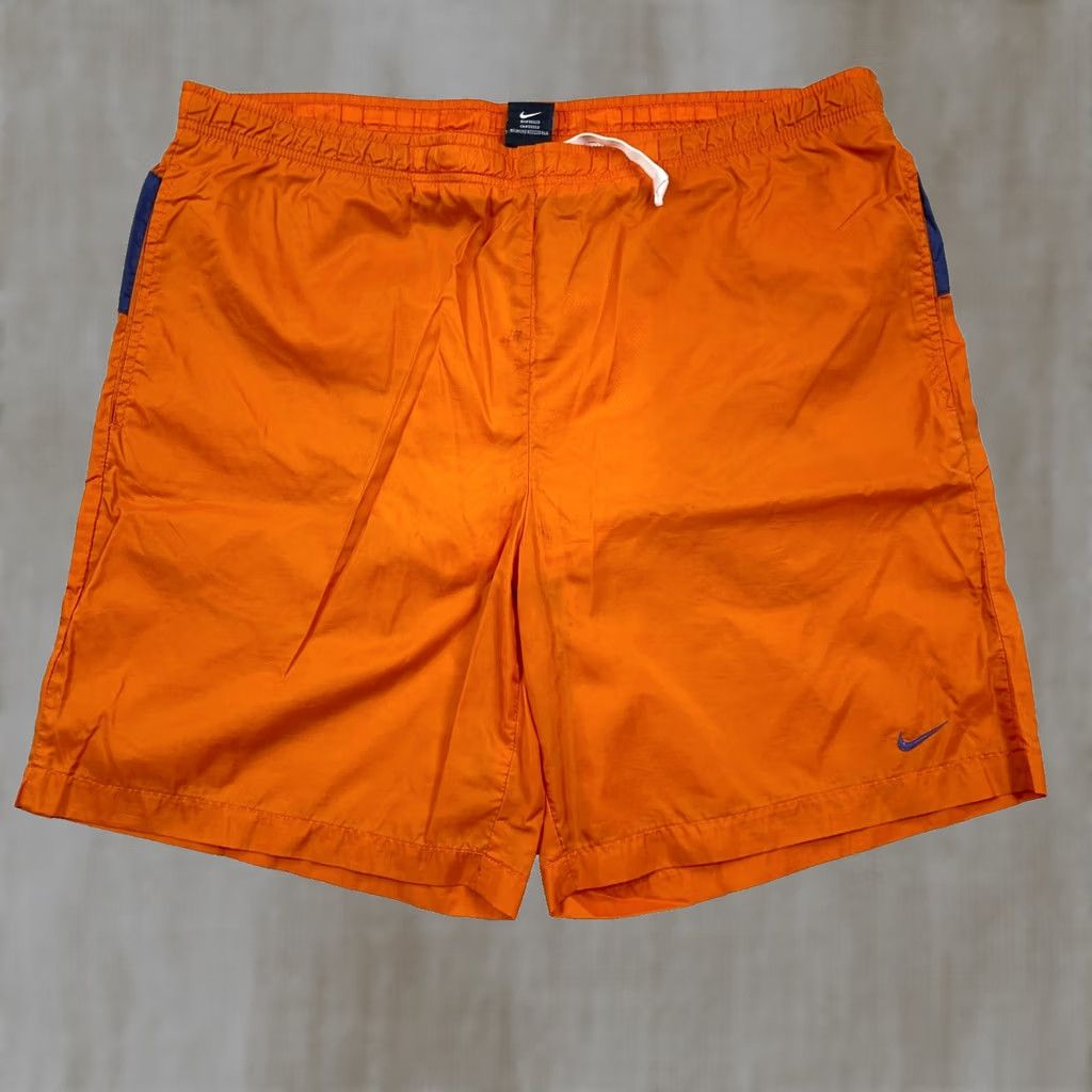 Nike VINTAGE Nike Swim Trunks Men Large Orange Blue Board Shorts Spellout Adult Size US 33 - 1 Thumbnail