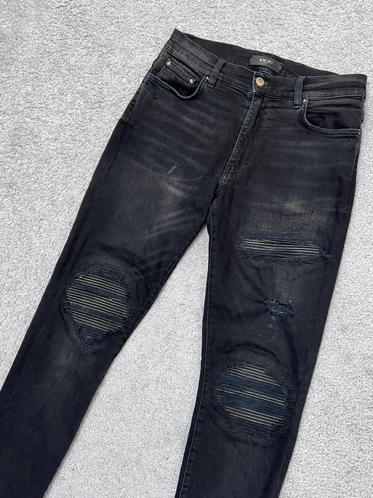 Amiri Amiri MX-1 Black Skinny Jeans With Leather Patches Size 31 Size US 31 - 4 Thumbnail