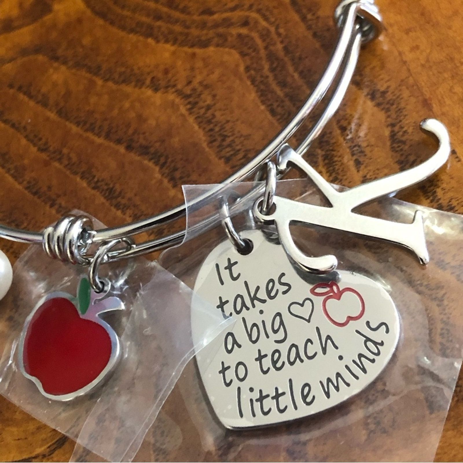 Jewelry Teacher charm initial “K” silver adjustable brace Size ONE SIZE - 2 Thumbnail