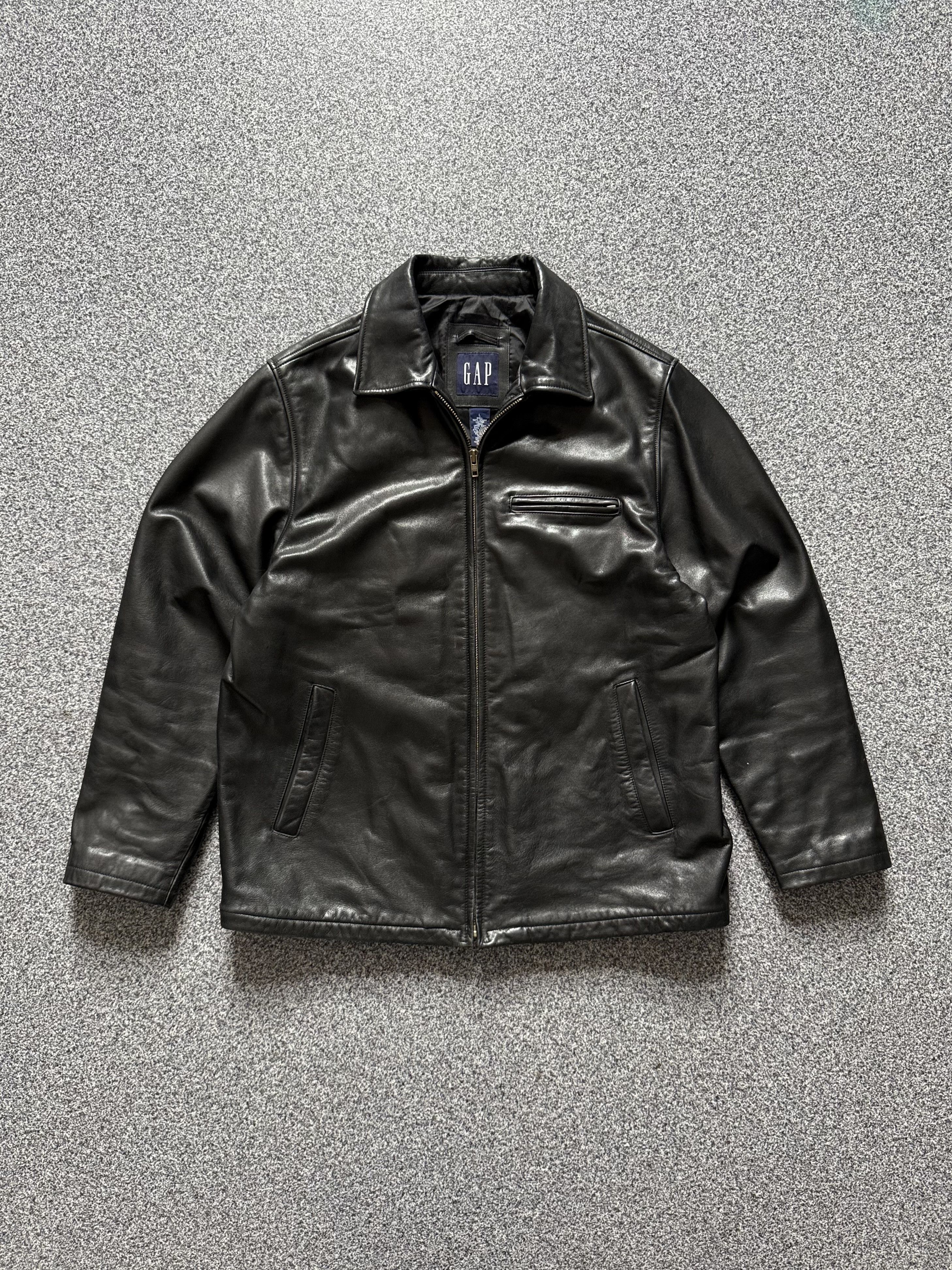 Gap Gap 90's Black Leather Men's Jacket XL Biker Zip Up Vintage