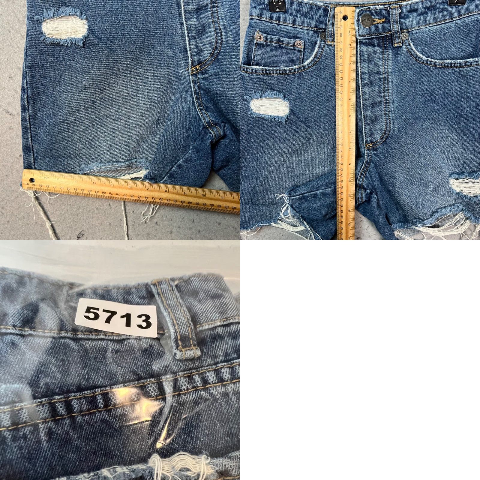 Vintage Amuse Society Womens Bermuda Shorts 25 Blue Distressed Denim Frayed Hem High Rise 5-Pocket Regular Fit Size 42" / US 20 - 8 Thumbnail