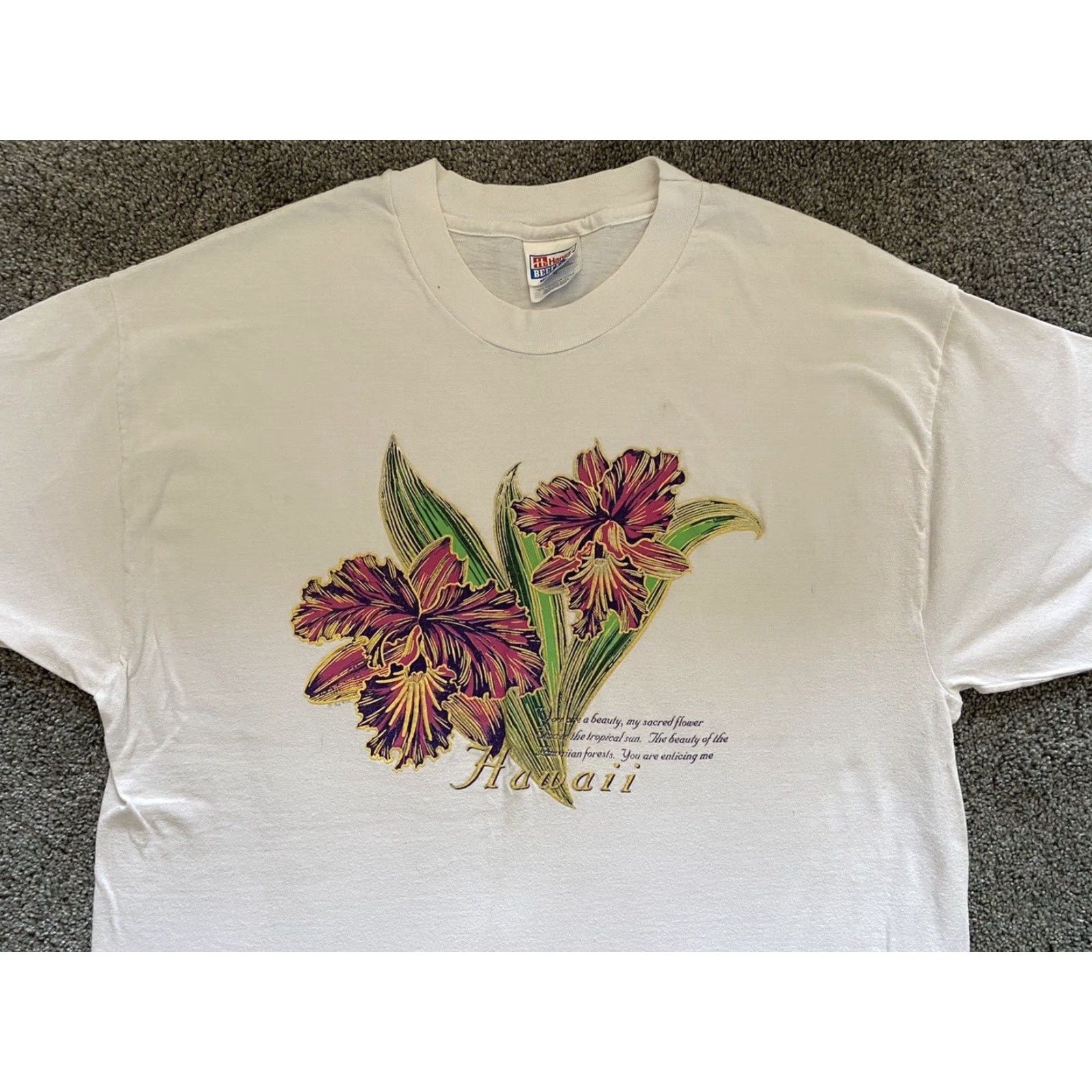 Hanes VINTAGE Hanes Beefy T-Shirt Hawaii Flowers White XL Adult Short Sleeve Men's 46-48 Size US XL / EU 56 / 4 - 6 Thumbnail
