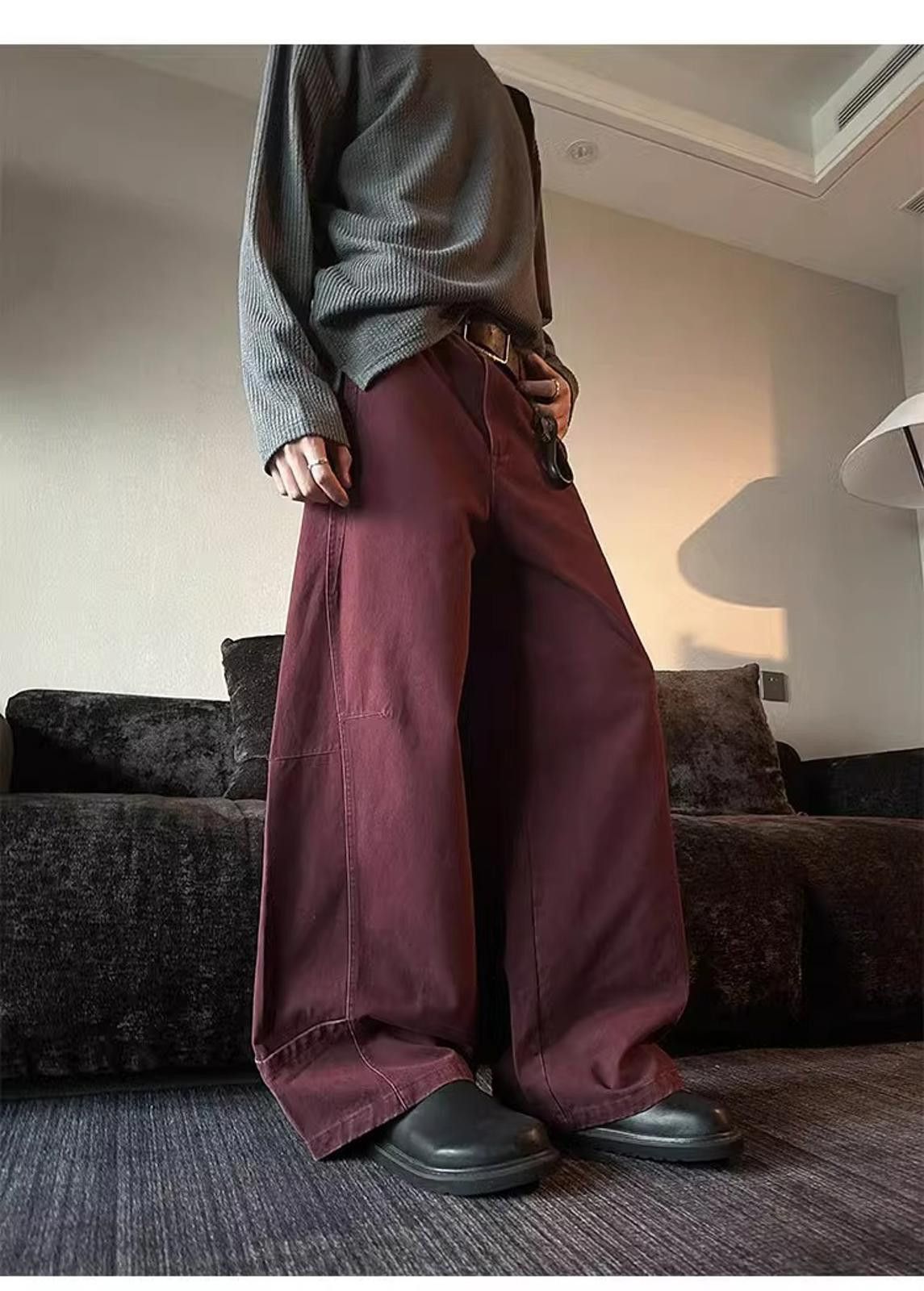 Baggy Wide-Leg Burgundy Jeans