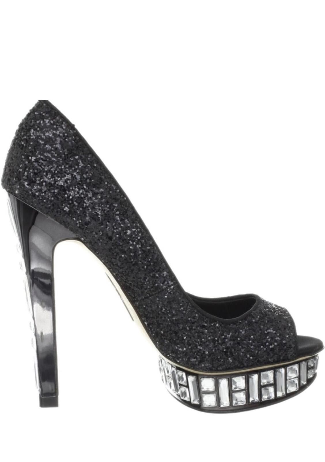 Other Boutique 9 Black Glitter Platform Peep Toe Pumps, Size 7.5 Size US 7.5 / IT 37.5 - 1 Thumbnail