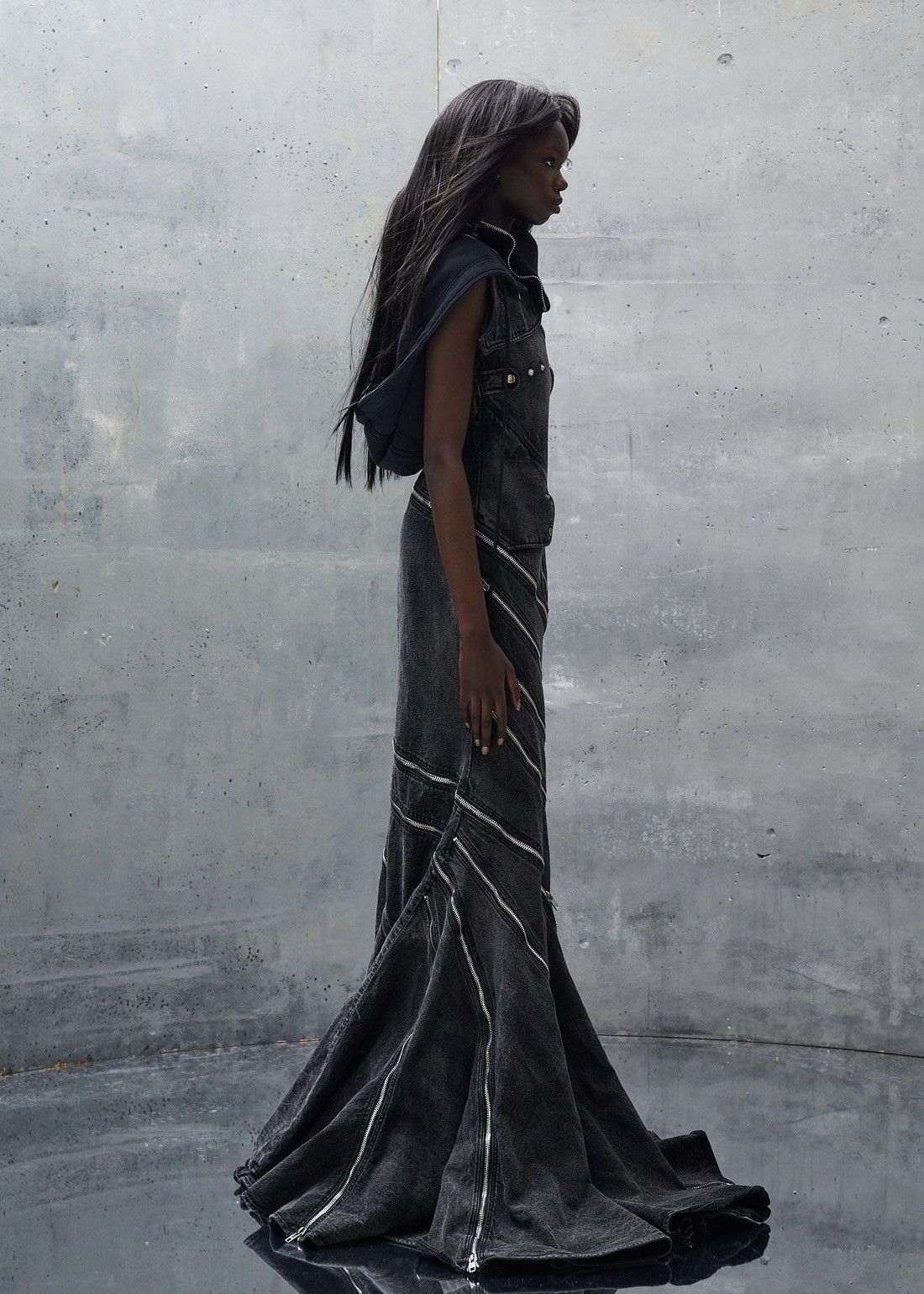 No Faith Studios NO/FAITH STUDIOS denim Gown S Black Zipped faded hooded 4.6k Size S / US 4 / IT 40 - 3 Thumbnail