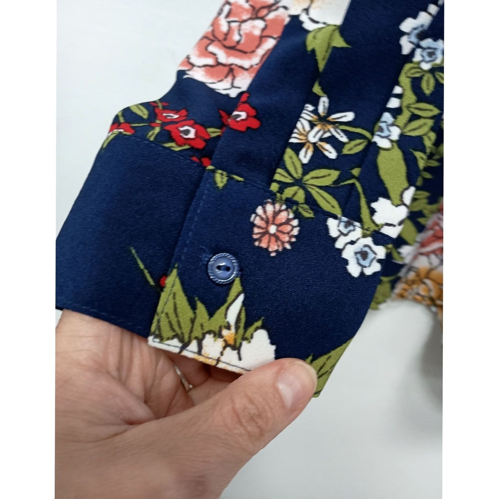 Denim & Co. Denim & Co. BOHO Blouse Top Womens S Navy Blue Floral Button Up Long Sleeve Size S / US 4 / IT 40 - 3 Thumbnail