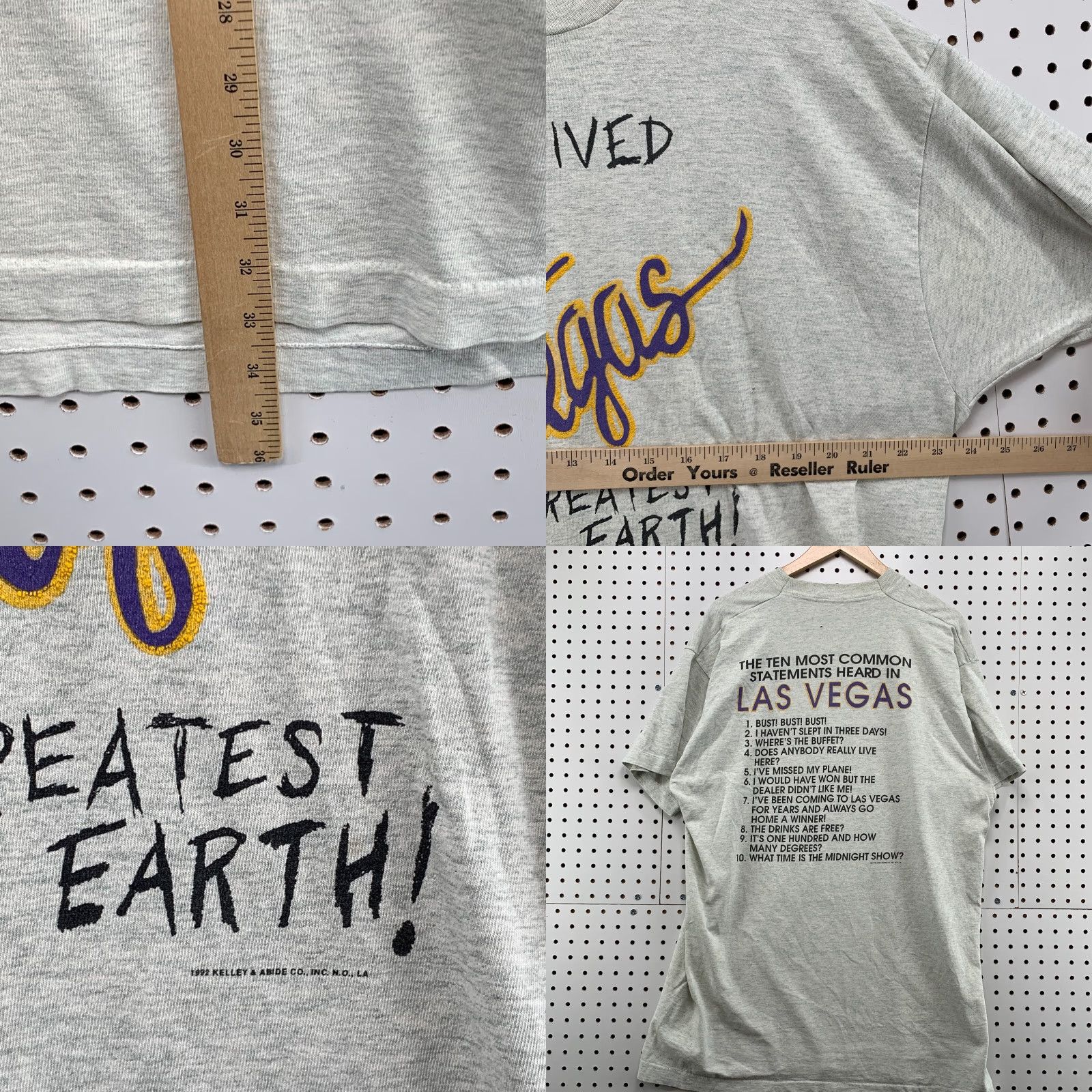 Fruit Of The Loom VINTAGE Las Vegas 90s Survived Shirt Mens XL Gray USA Single Stitch Fruit of the Loom T-Shirt Size US XL / EU 56 / 4 - 10 Thumbnail