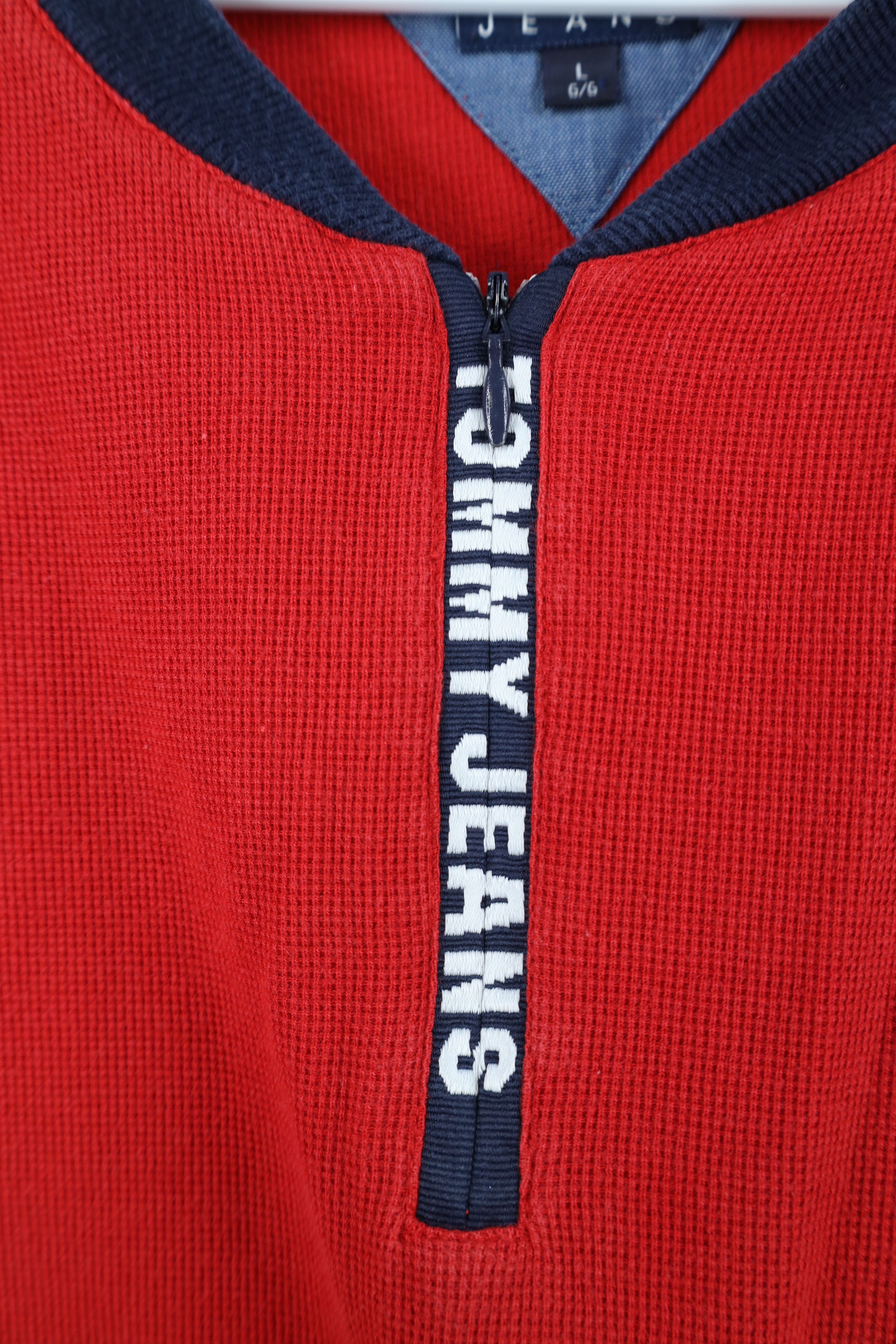 Tommy Hilfiger Vintage 90s Tommy Hilfiger Waffle Knit Half Zip T-Shirt Size US L / EU 52-54 / 3 - 5 Thumbnail