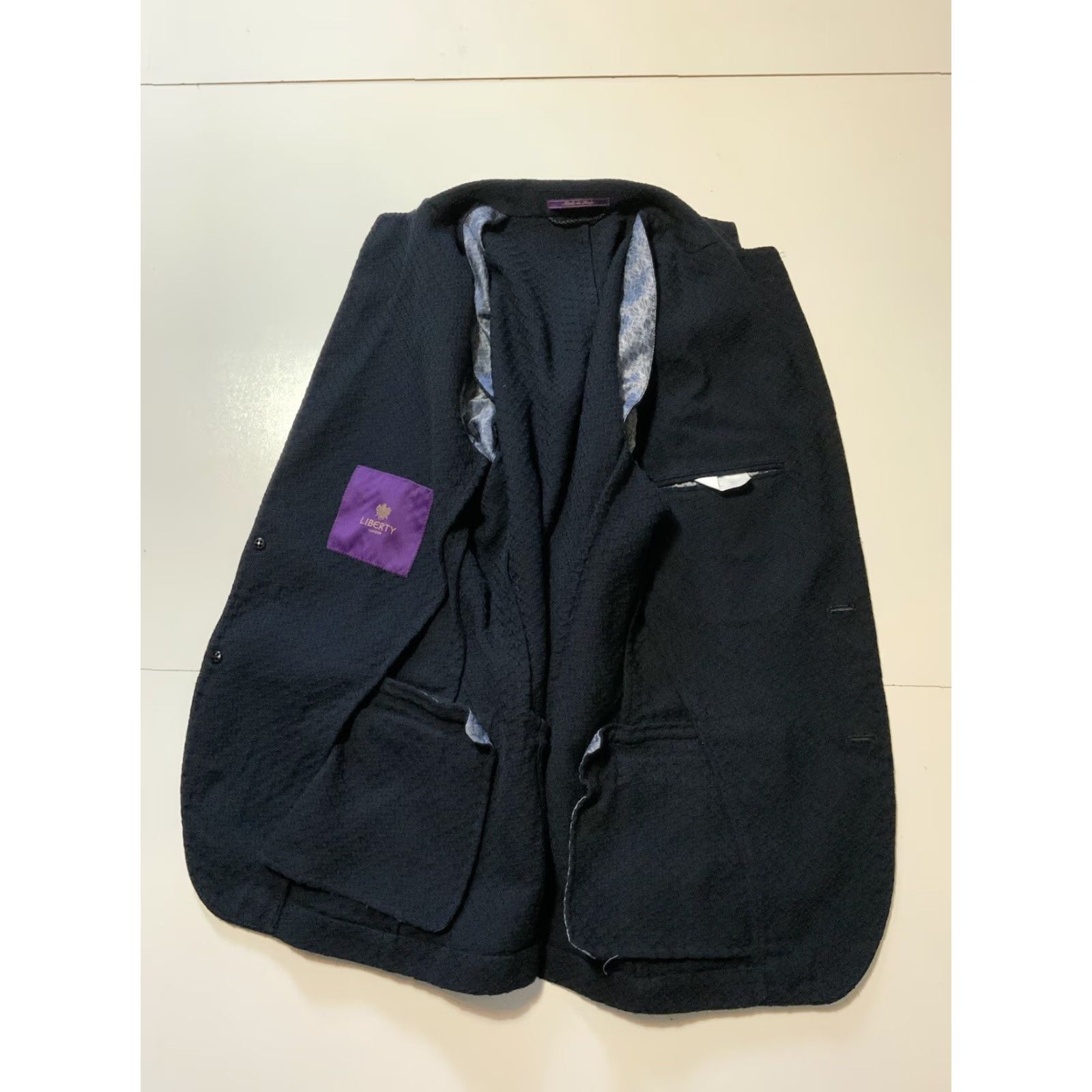 Liberty London VINTAGE Liberty of London Blazer Jacket Made In Italy Cotton Navy Two Button Sz. 48 Mens Regular 42" Chest 28.5" Length Size 48R - 2 Thumbnail