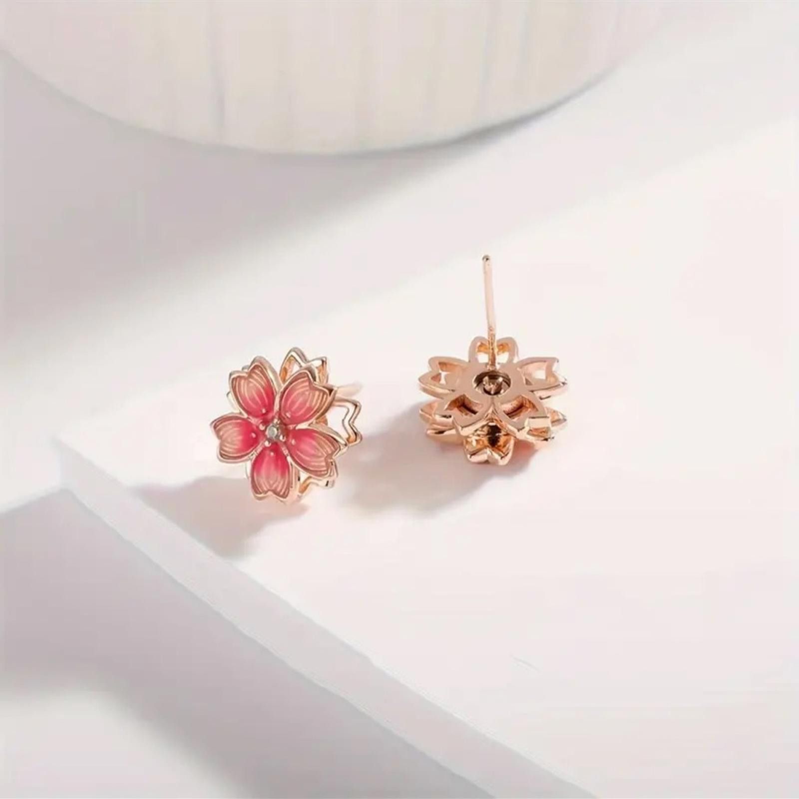 Designer Pink Floral Stud Earrings New Size ONE SIZE - 3 Thumbnail